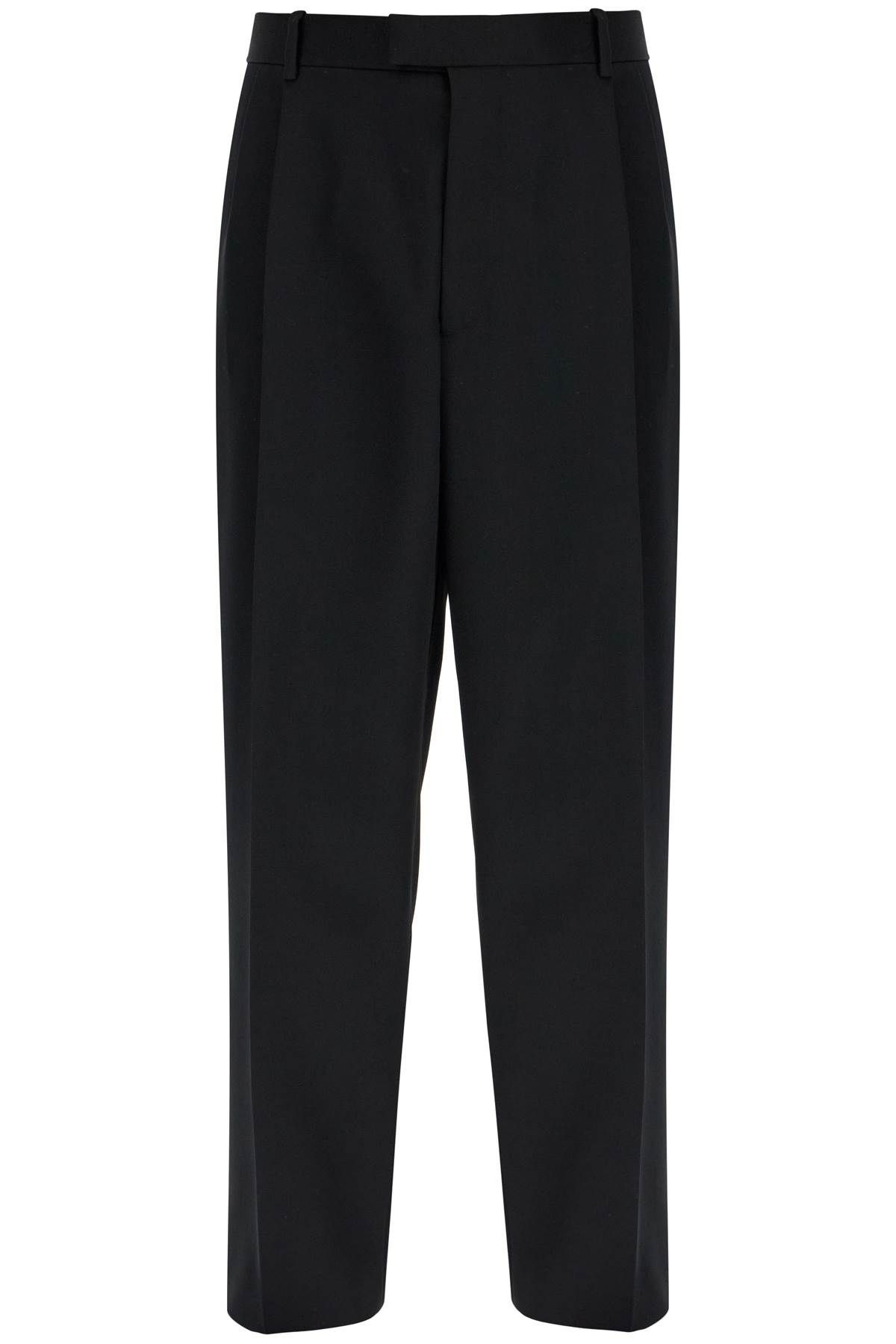 Shop Bottega Veneta Straight Wool Twill Trousers In Nine Words In Black