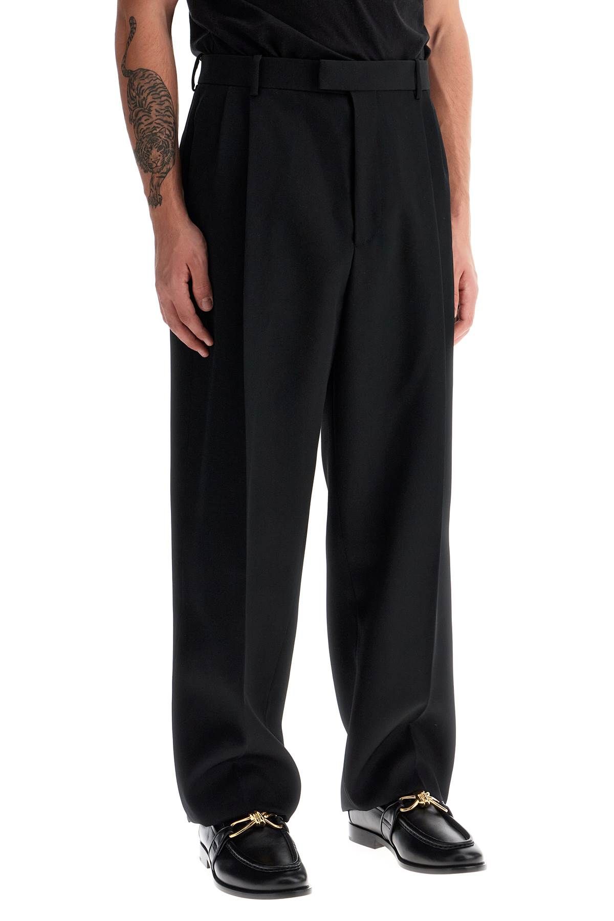 Shop Bottega Veneta Straight Wool Twill Trousers In Nine Words In Black