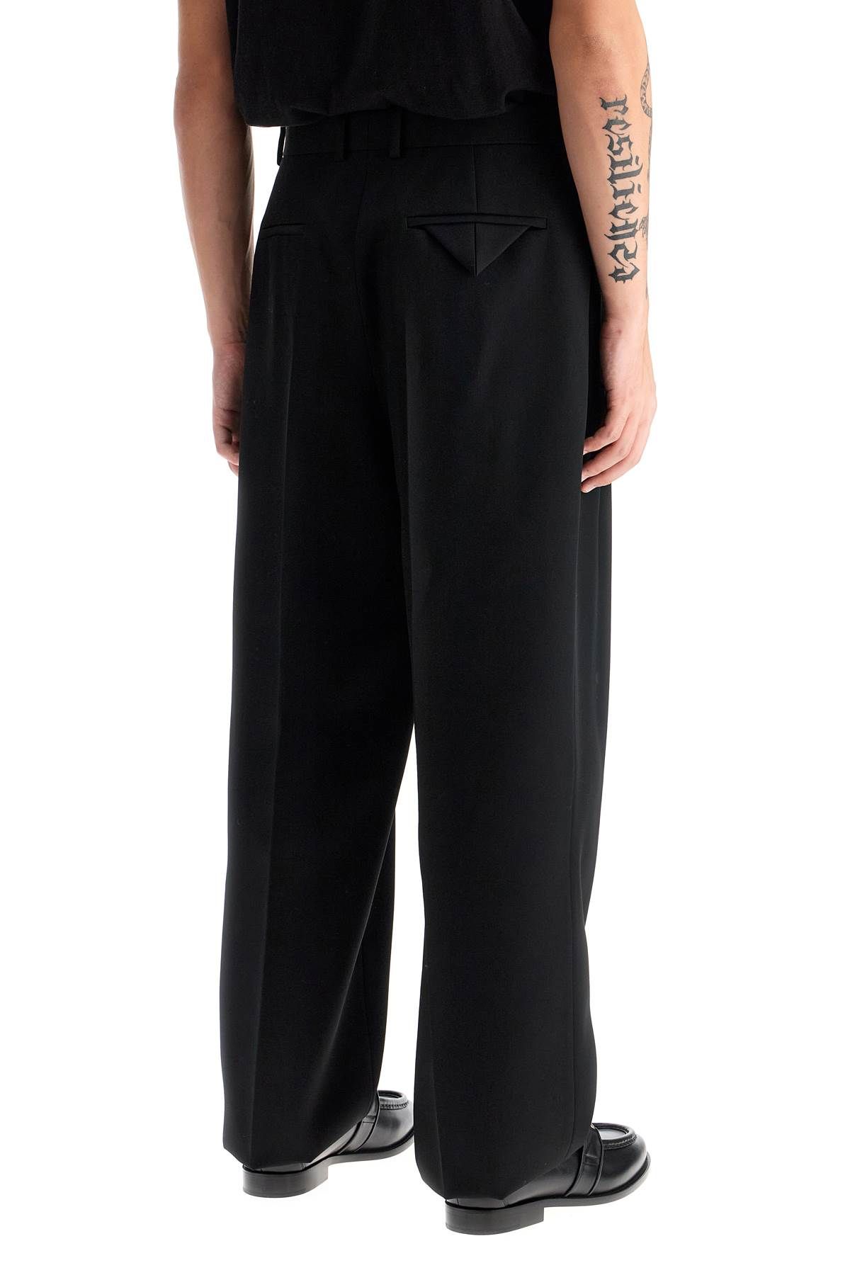 Shop Bottega Veneta Straight Wool Twill Trousers In Nine Words In Black