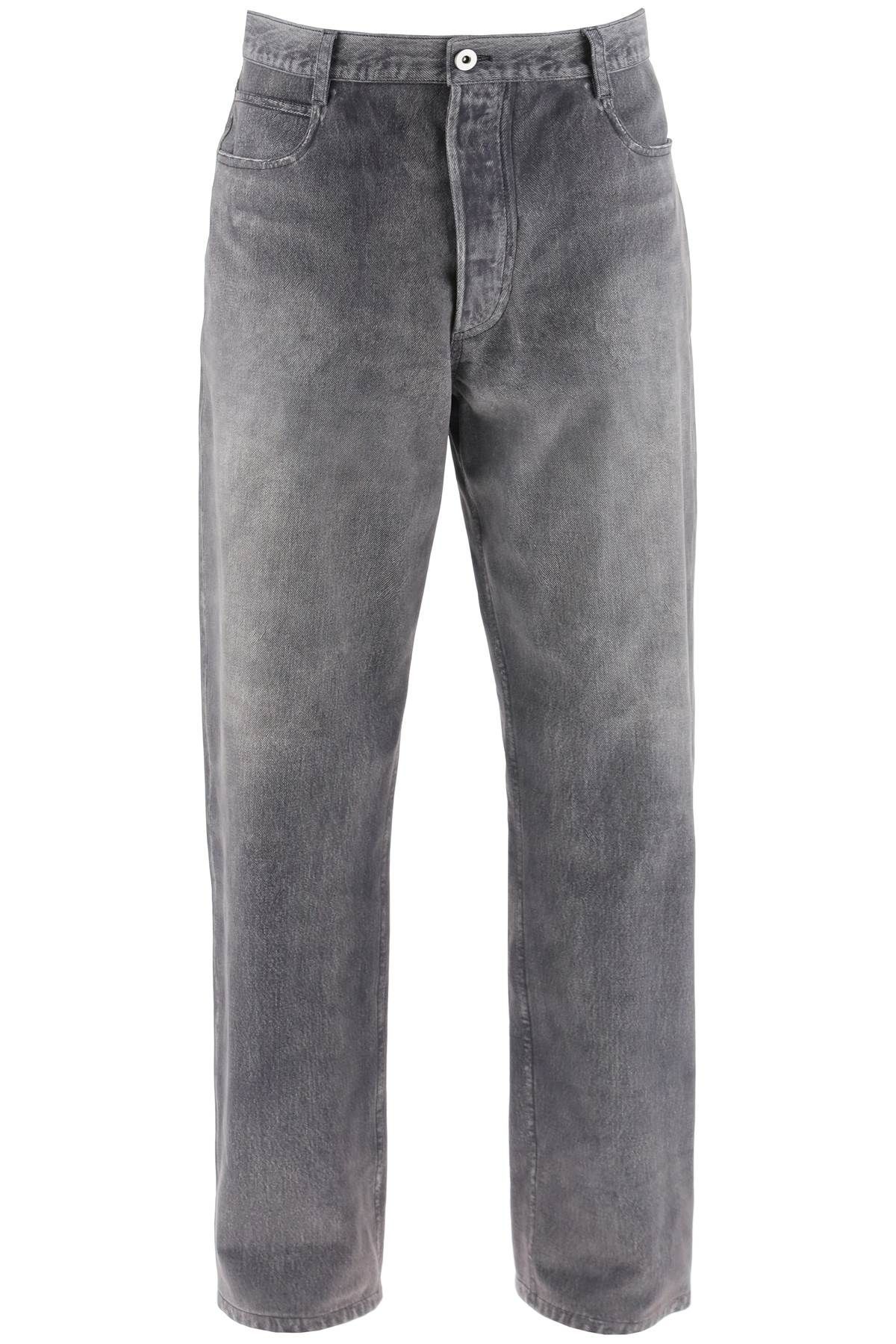 Shop Bottega Veneta Printed Suede Effect Denim Trousers In Grey