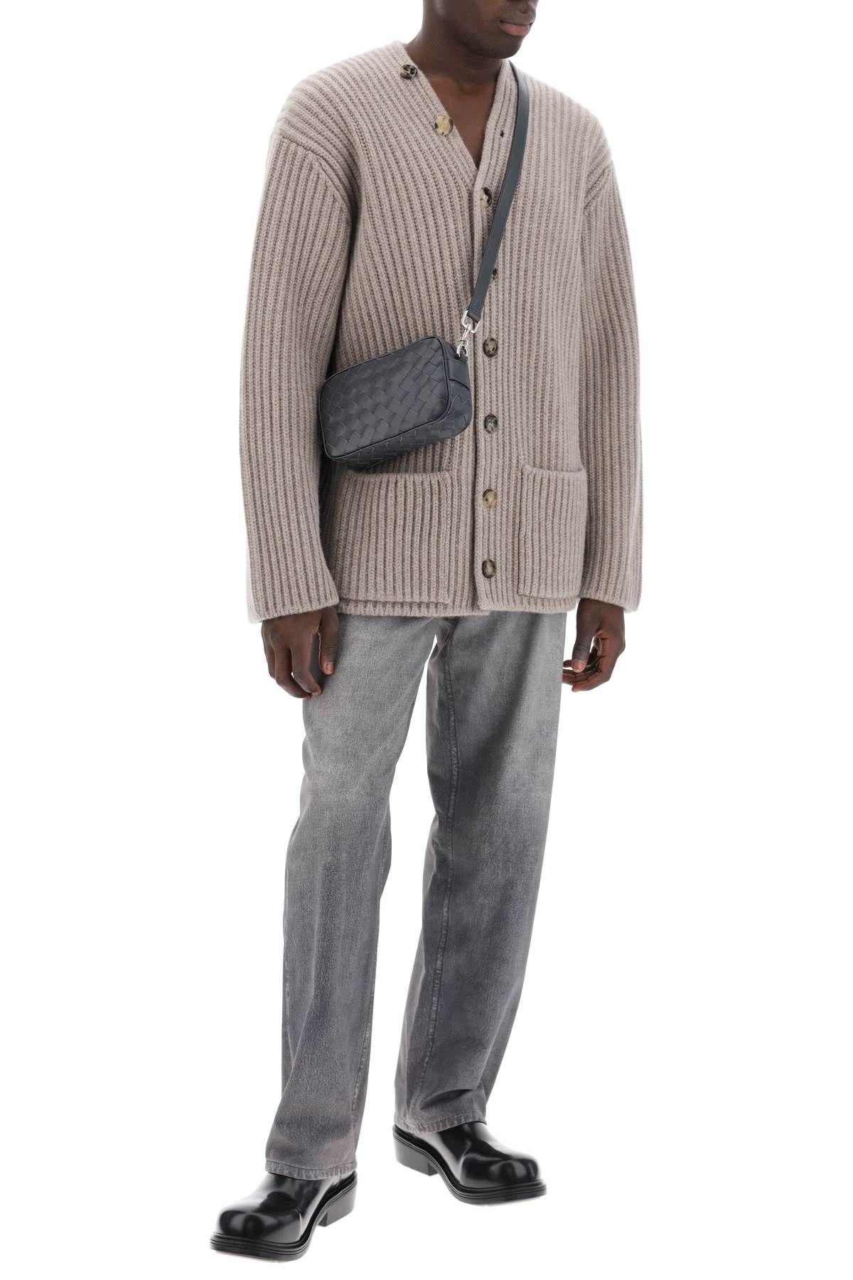 Shop Bottega Veneta Printed Suede Effect Denim Trousers In Grey