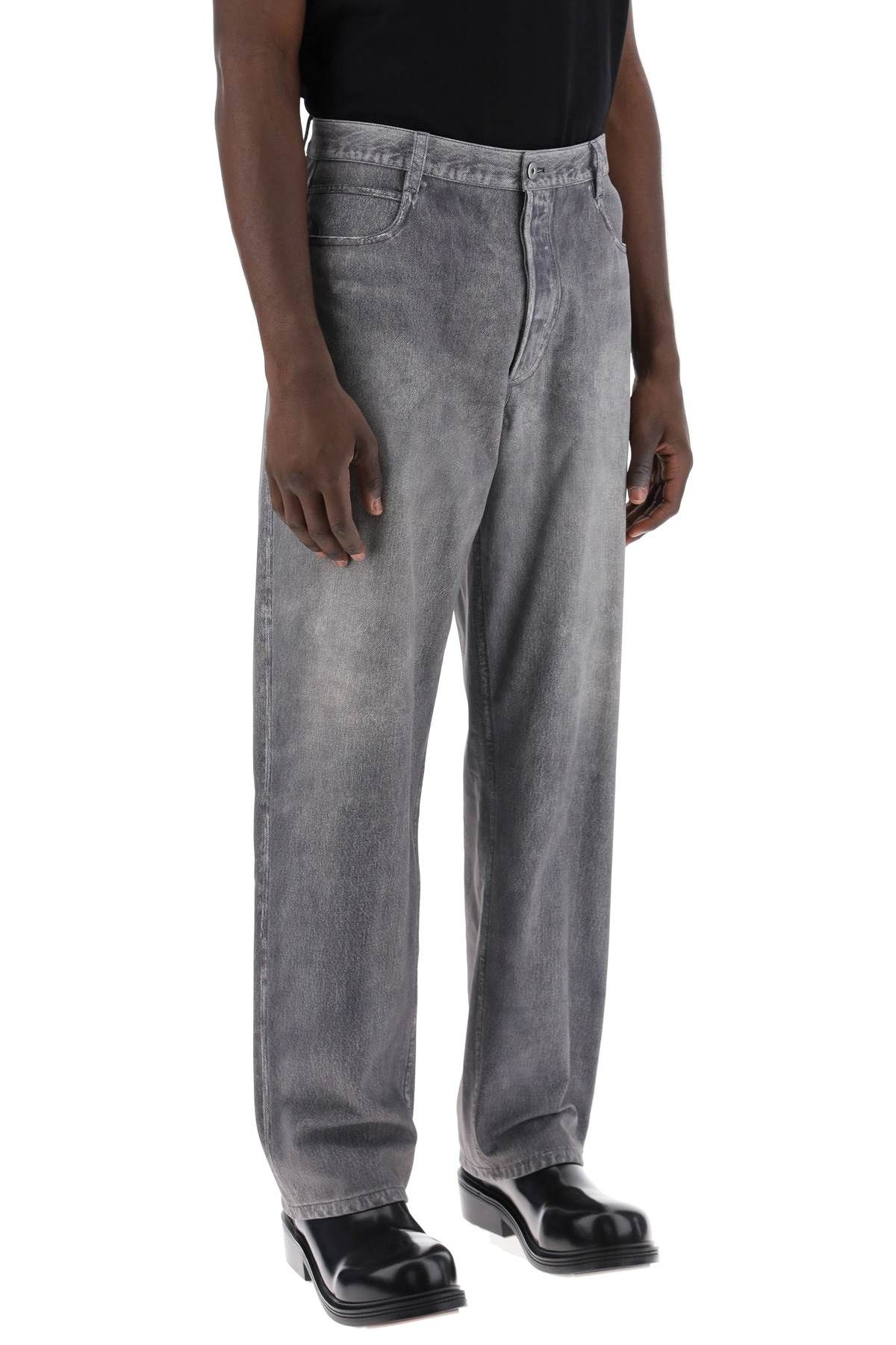 Shop Bottega Veneta Printed Suede Effect Denim Trousers In Grey