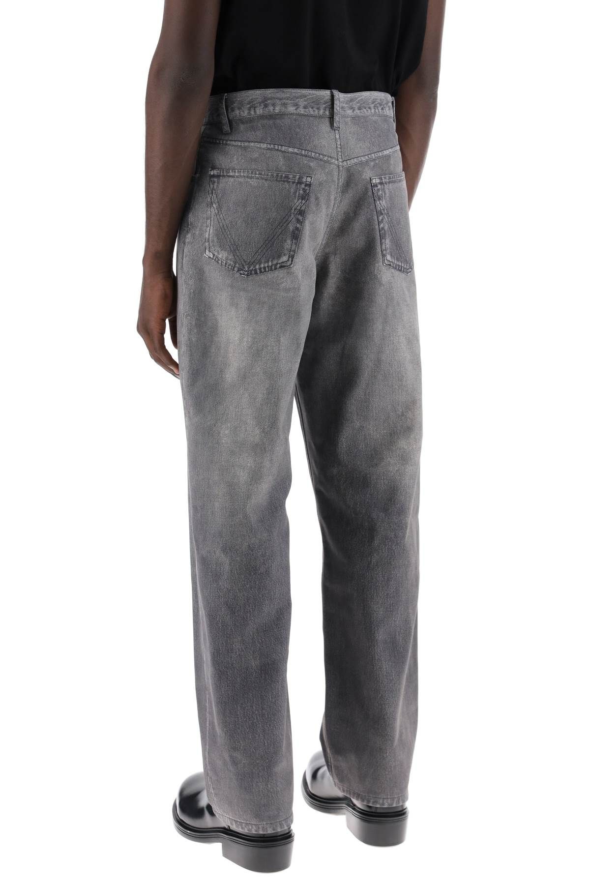 Shop Bottega Veneta Printed Suede Effect Denim Trousers In Grey