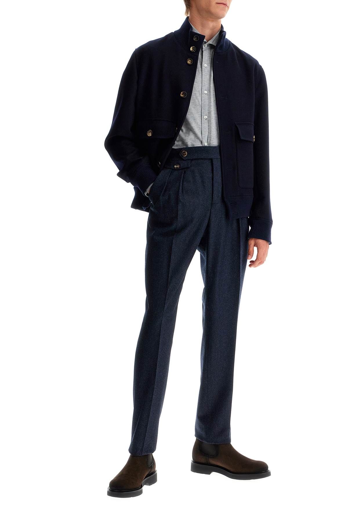 Shop Brunello Cucinelli Tailored Fit Flannel Pants In Blue