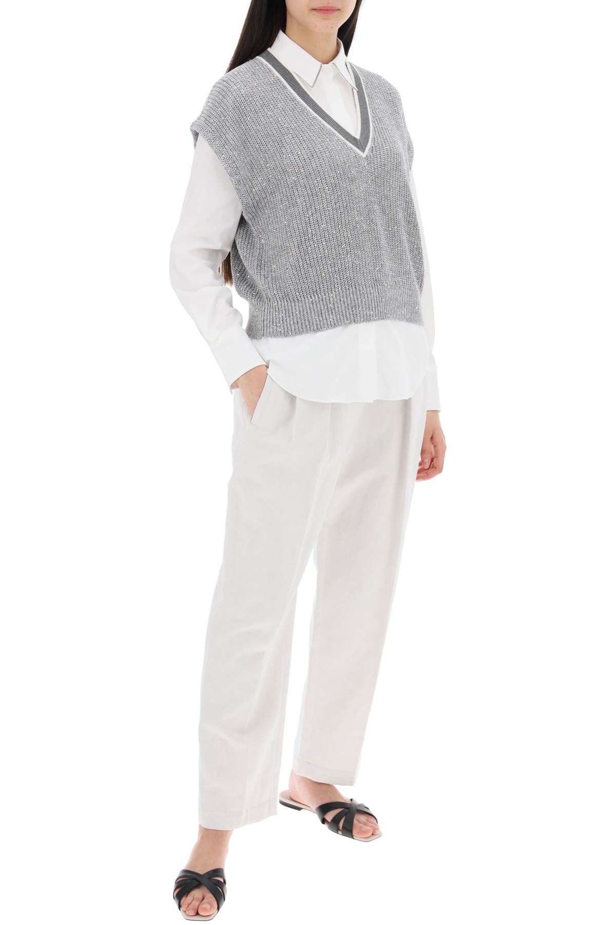Shop Brunello Cucinelli Cotton And Linen Slouchy Pants In White,neutro