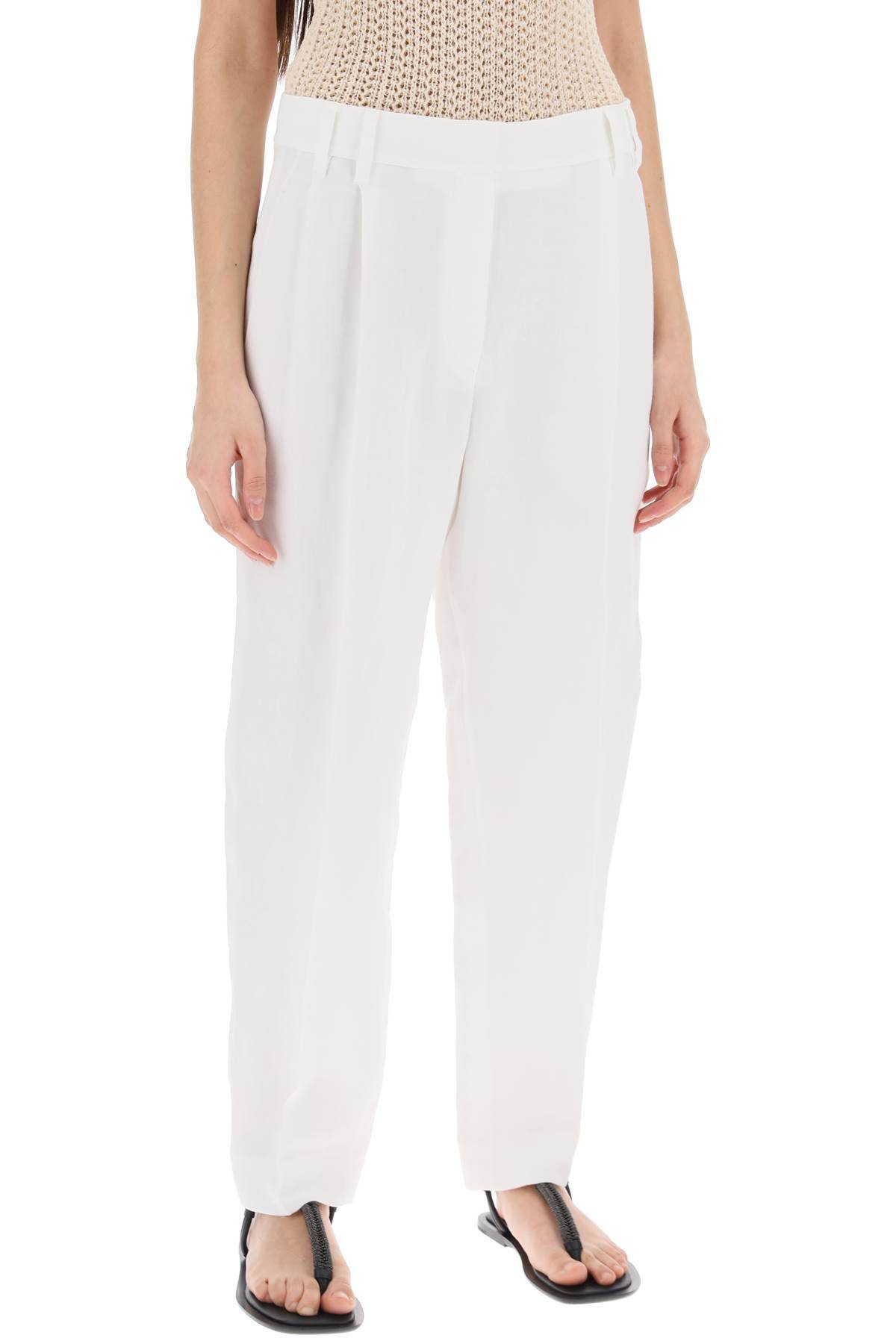 Shop Brunello Cucinelli Double Pleated Trousers In White