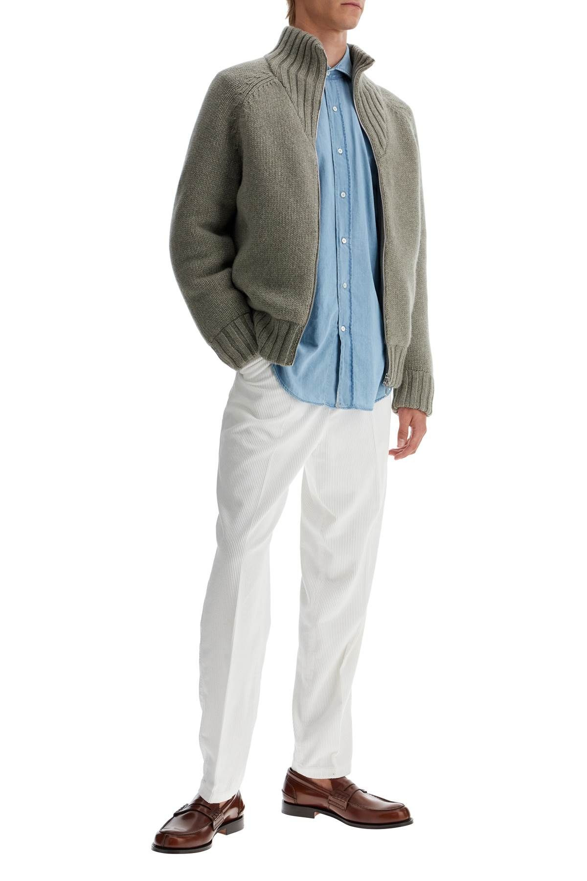 Shop Brunello Cucinelli Corduroy Leisure Fit Pants In White