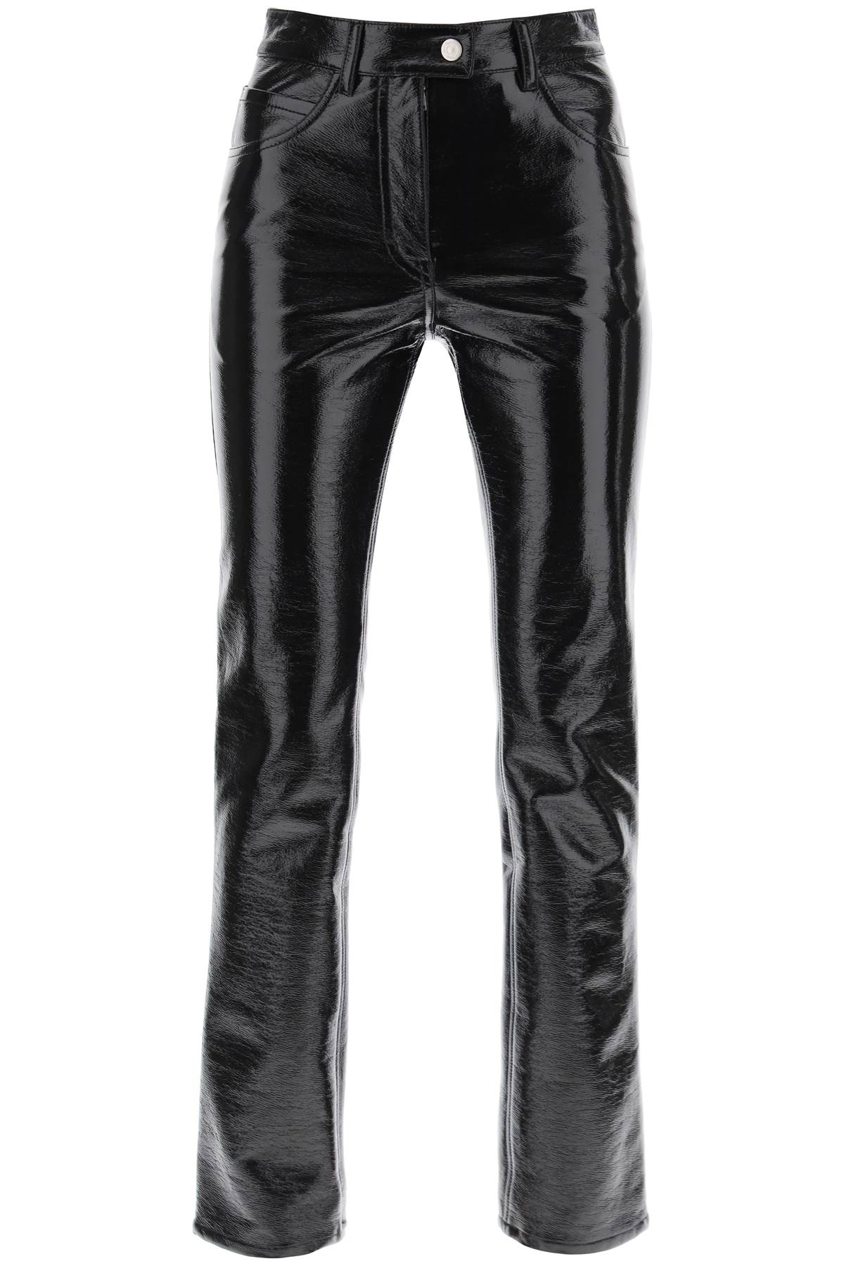 Shop Courrèges Vinyl-effect Coated Cotton Pants In Black