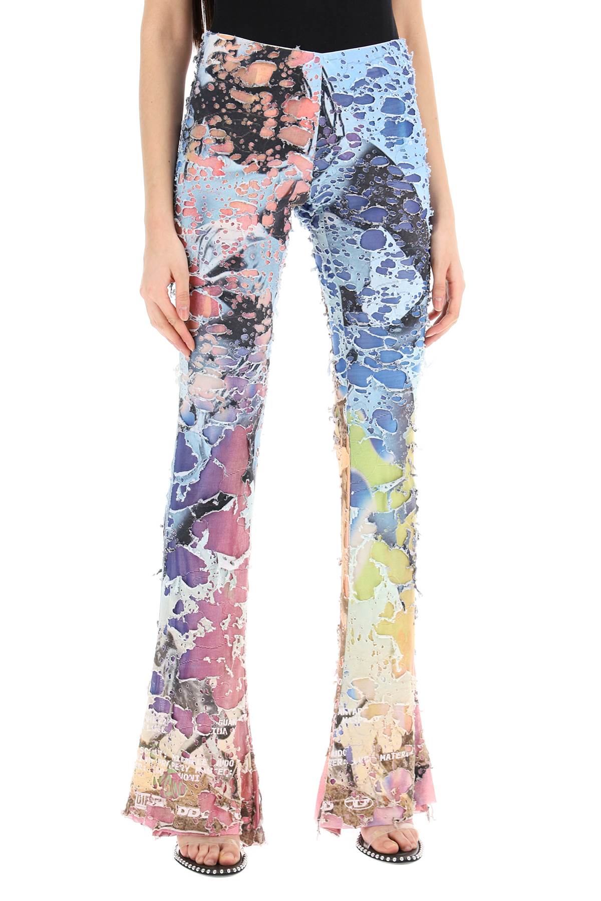 Shop Diesel Destroyed Jersey Flared Pants With Bell-bottom In Multicolor