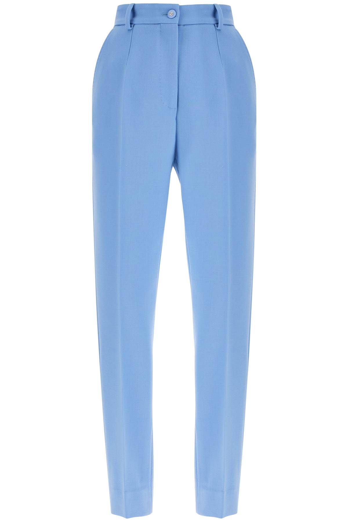 Shop Dolce & Gabbana Wool Crepe Trousers For Women In Light Blue