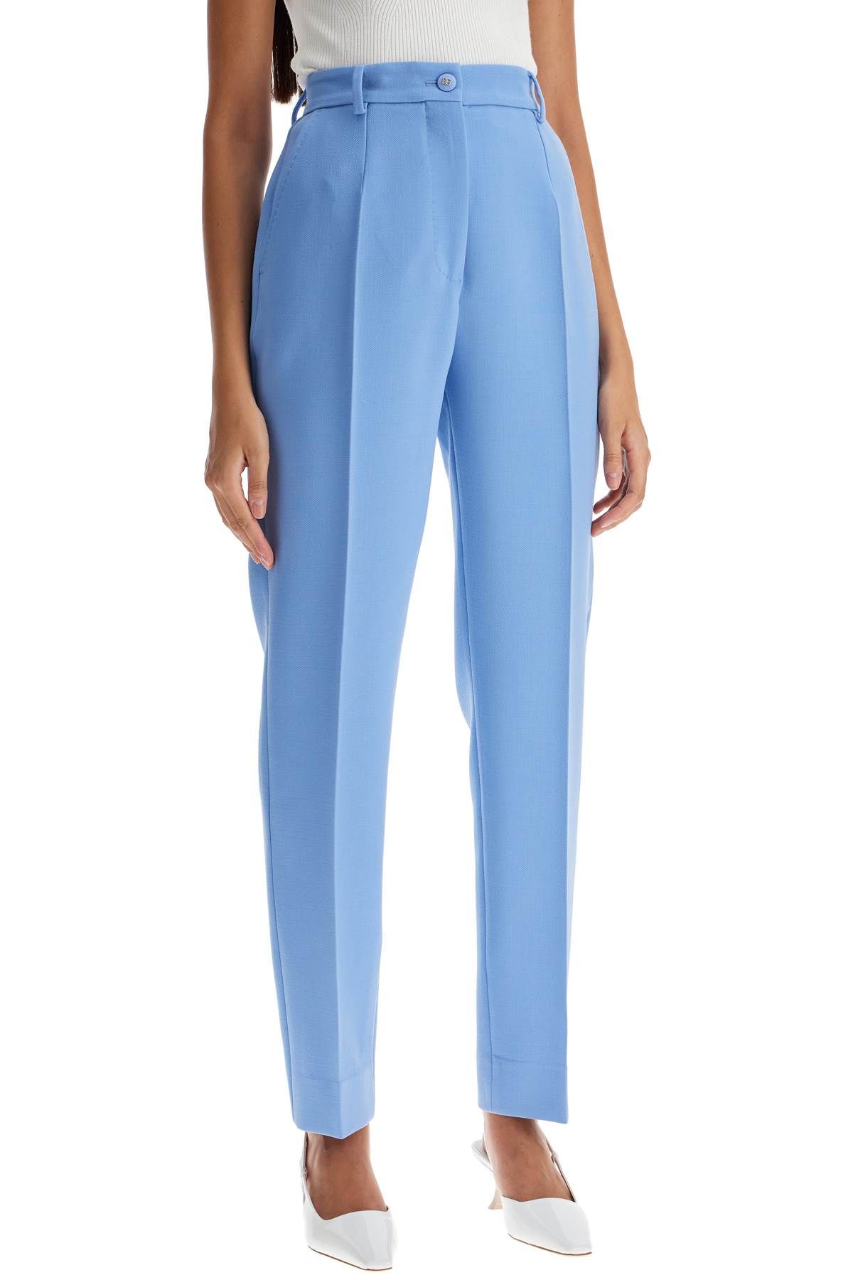 Shop Dolce & Gabbana Wool Crepe Trousers For Women In Light Blue