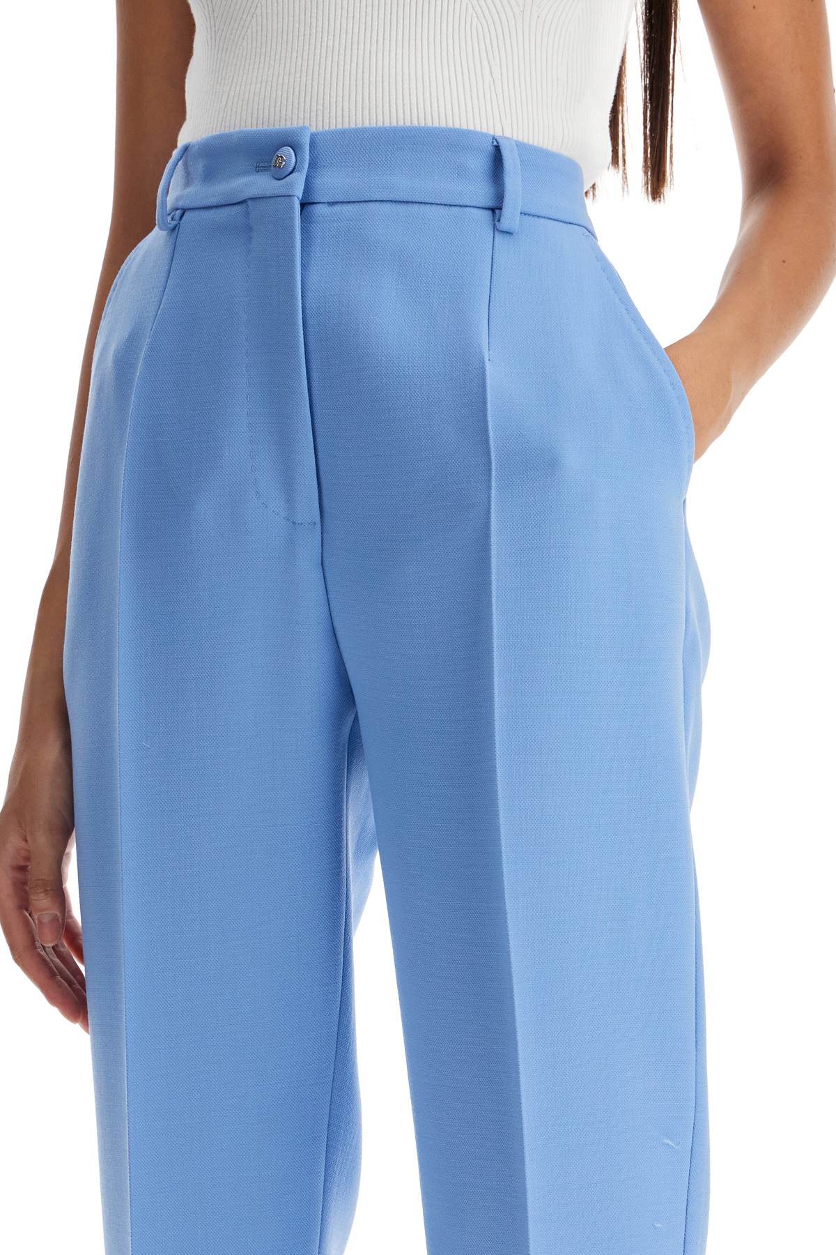 Shop Dolce & Gabbana Wool Crepe Trousers For Women In Light Blue