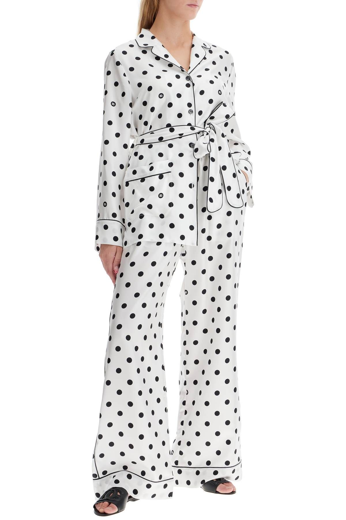 Shop Dolce & Gabbana Silk Polka Dot Print Pajama In White