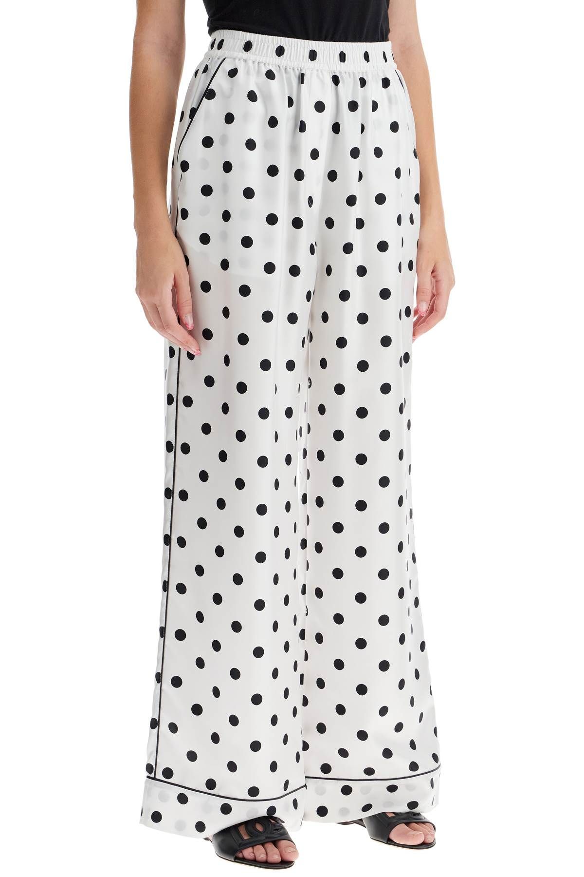 Shop Dolce & Gabbana Silk Polka Dot Print Pajama In White