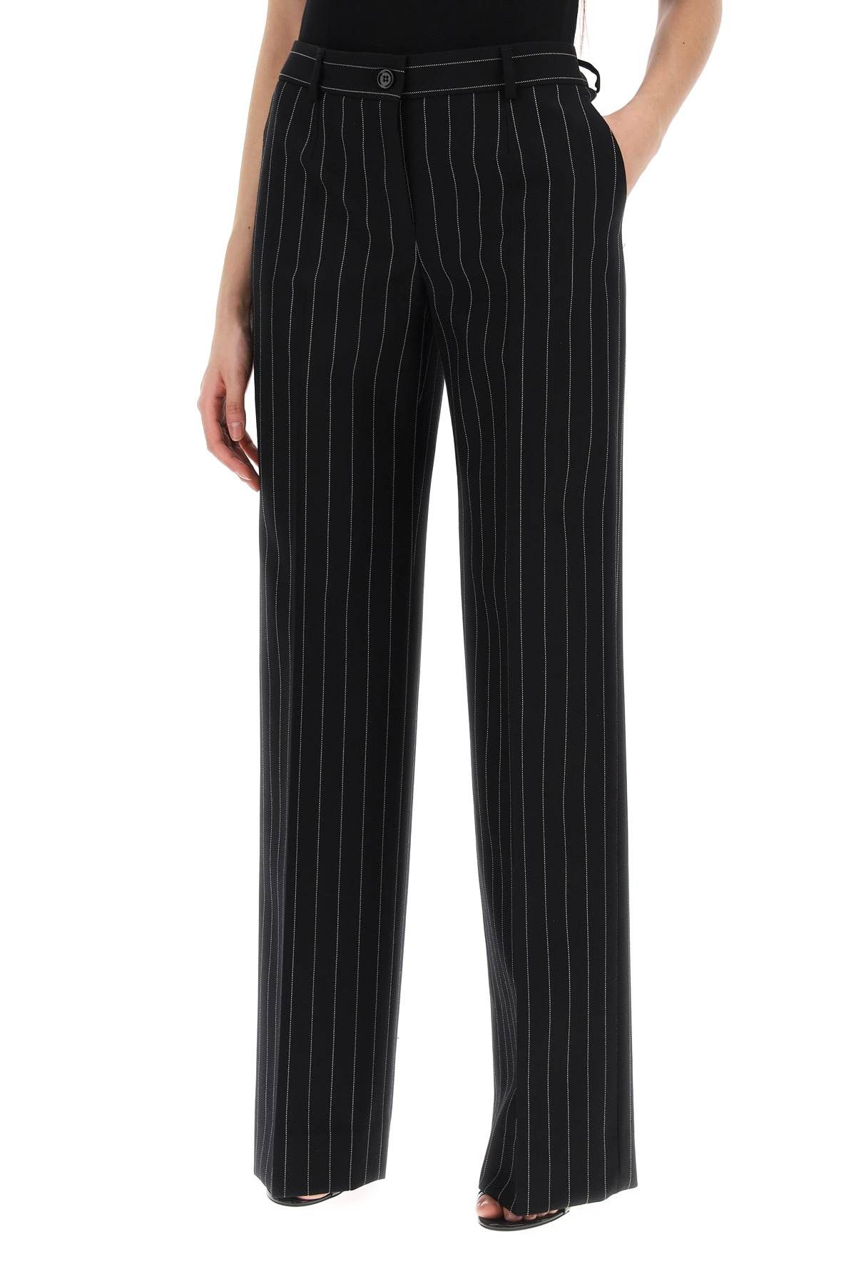 Shop Dolce & Gabbana Striped Flare Leg Pants In Black