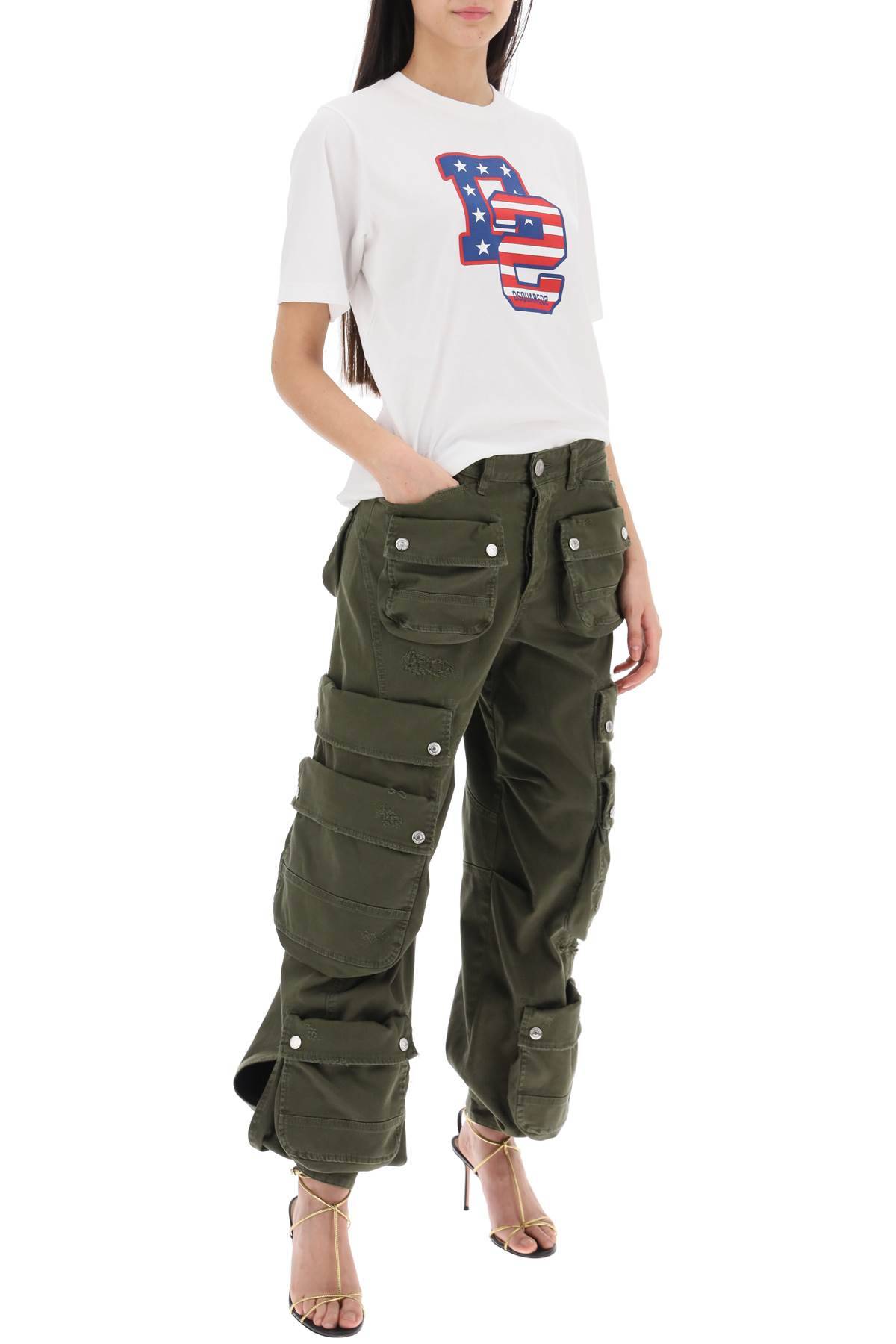 Shop Dsquared2 Wide Leg Cargo Pants In Green