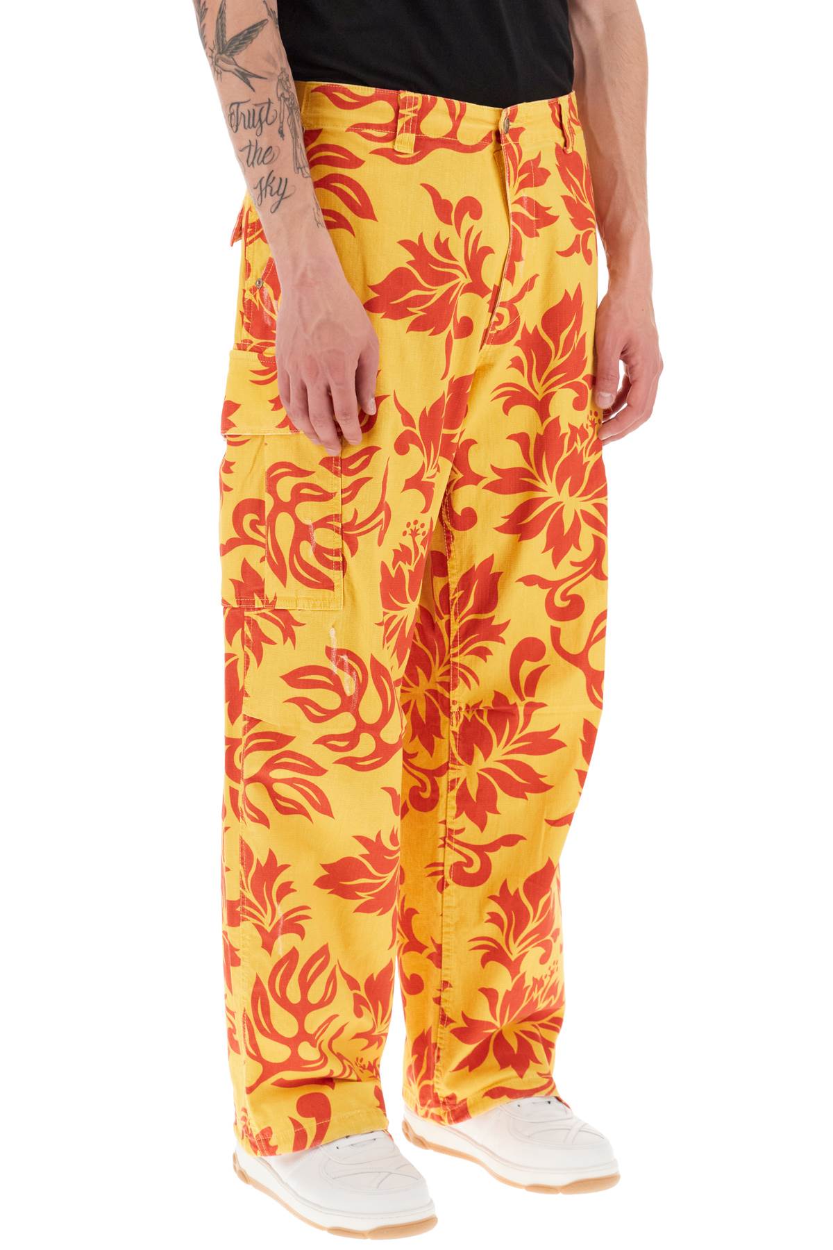 Shop Erl Floral Cargo Pants In Yellow,red