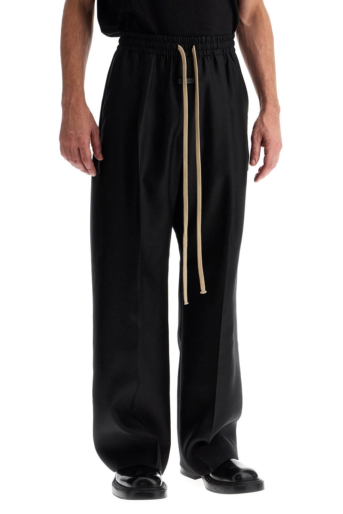 Shop Fear Of God Wide Wool And Silk Trousers In Black