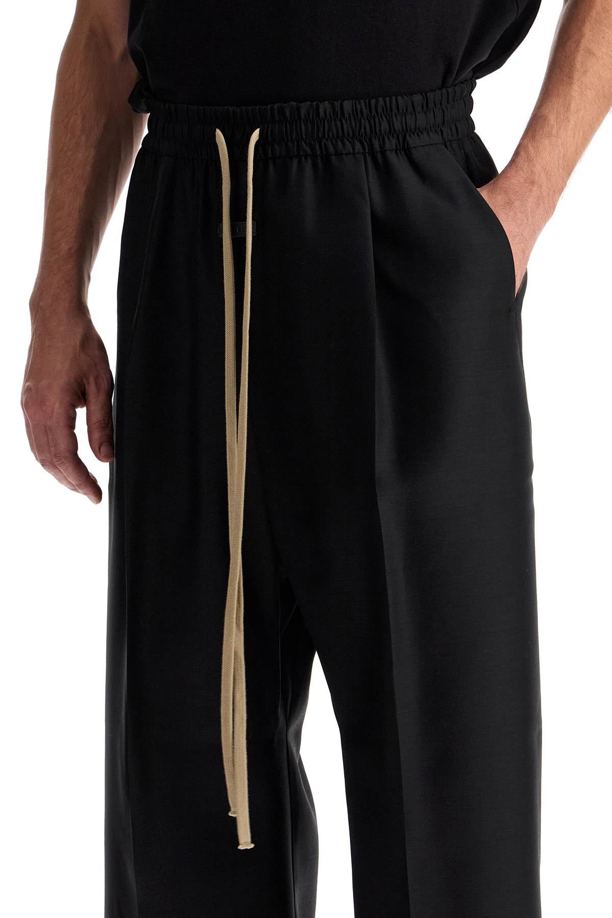 Shop Fear Of God Wide Wool And Silk Trousers In Black