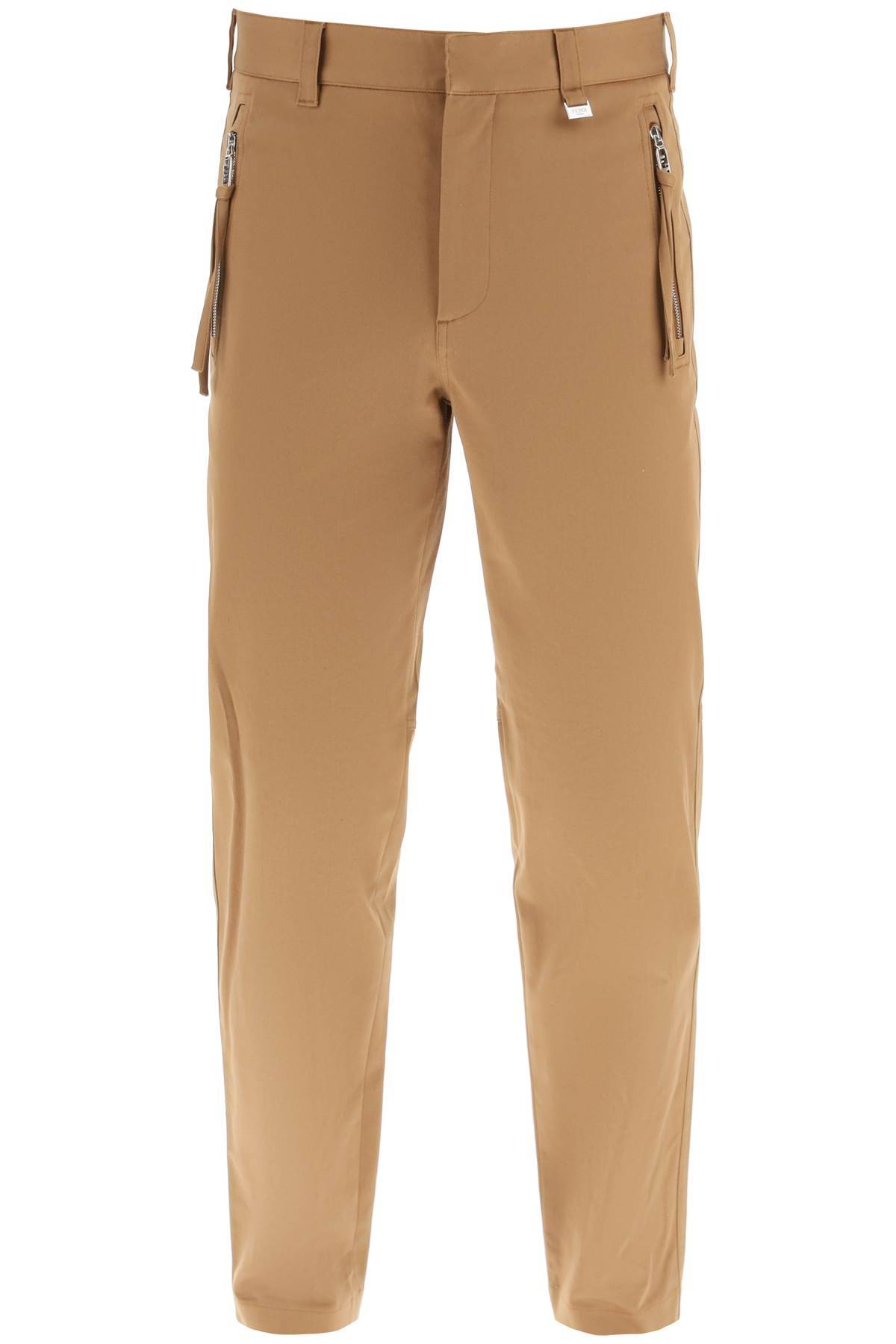 Fendi Logo-embroidered Cigarette Pants In Brown