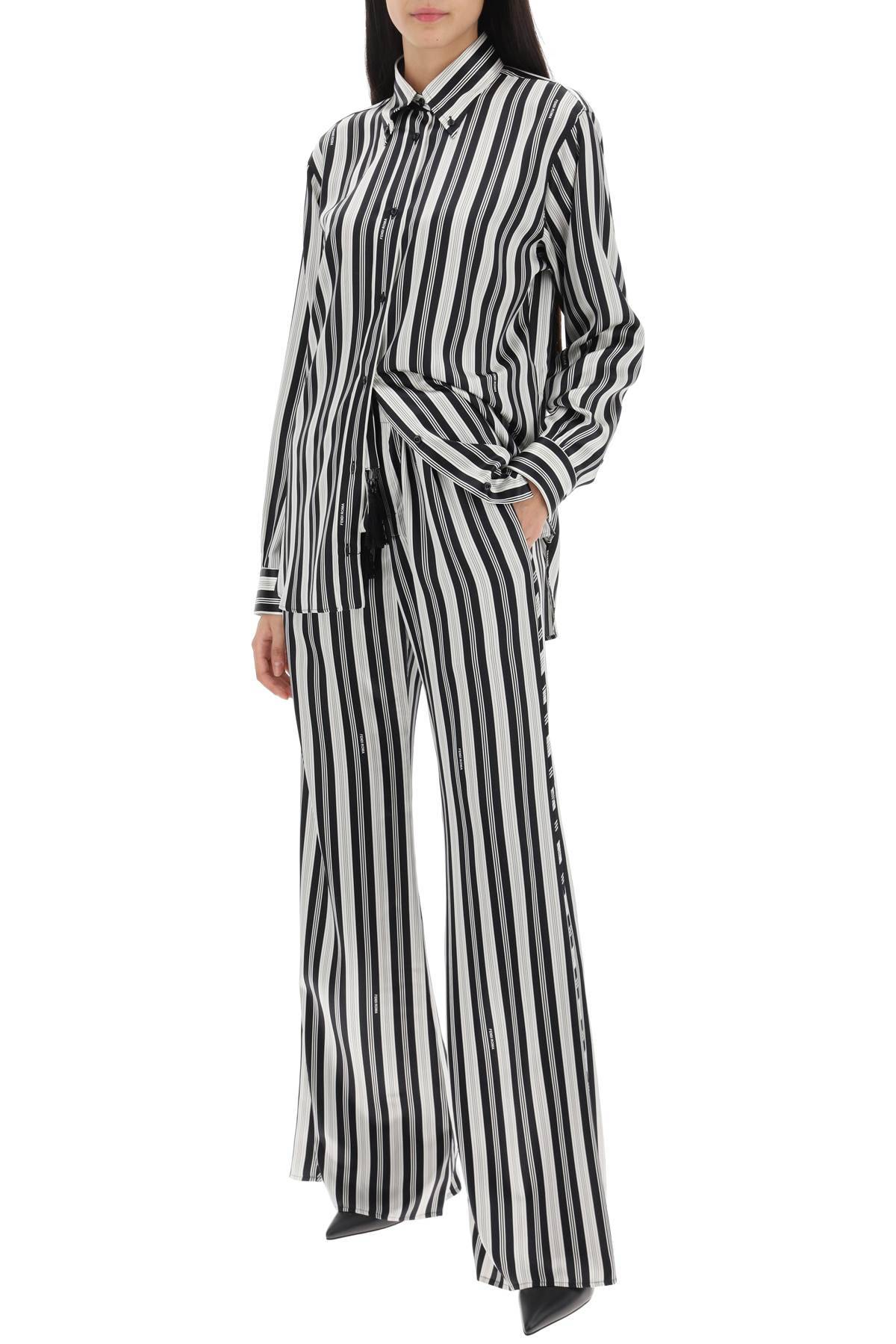 Shop Fendi Striped Silk Satin Pants In Black,white