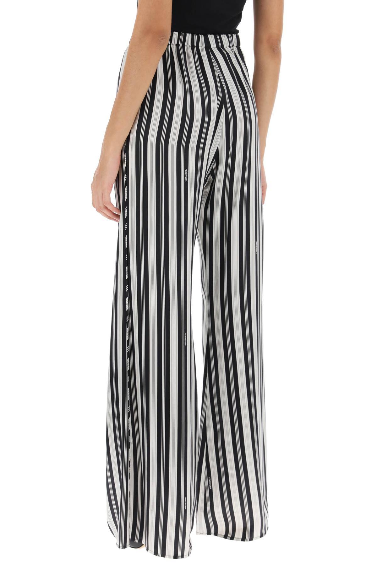 Shop Fendi Striped Silk Satin Pants In Black,white