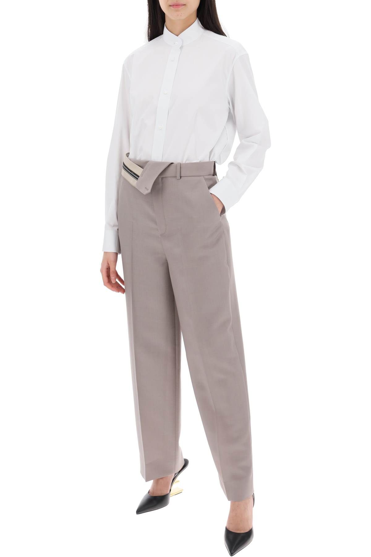 Shop Fendi "kid Mohair Carrot Fit Pants In Grey,neutro