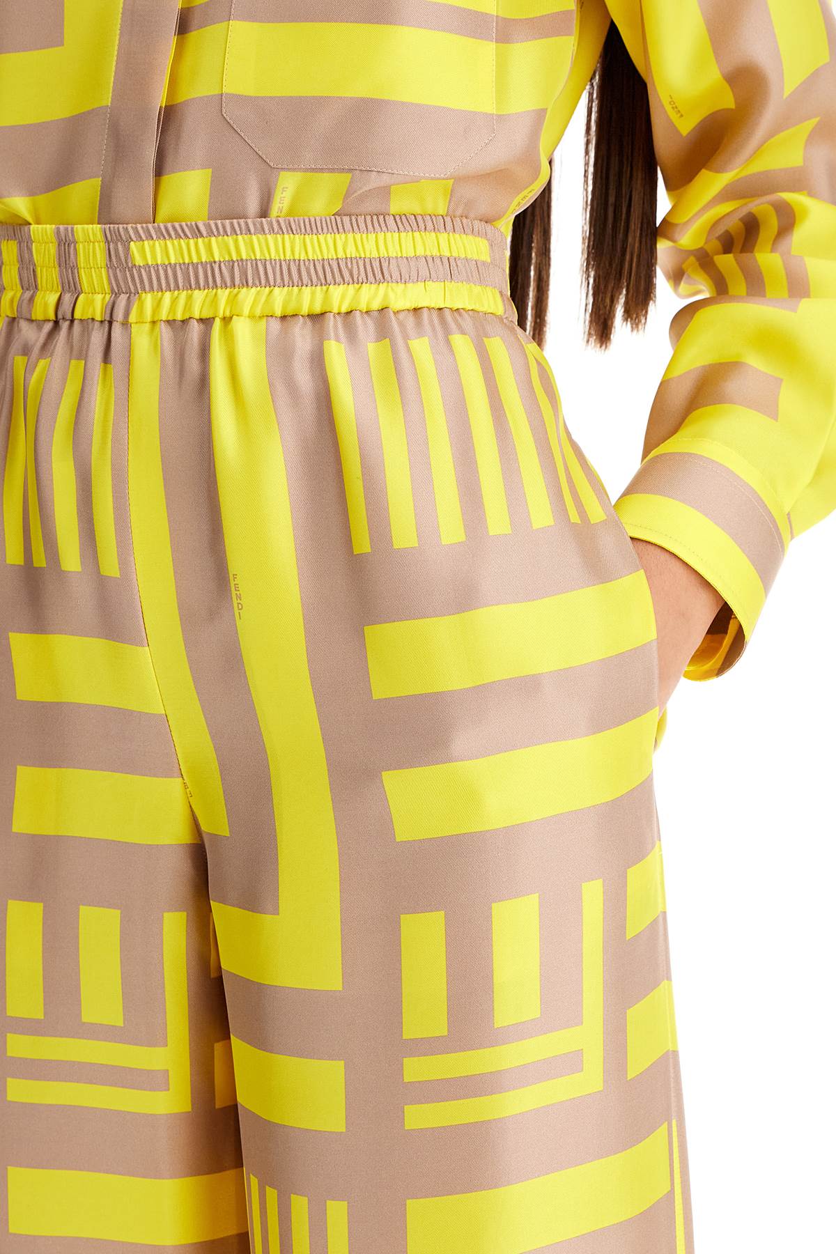 Shop Fendi Labyrinth Palazzo In Yellow