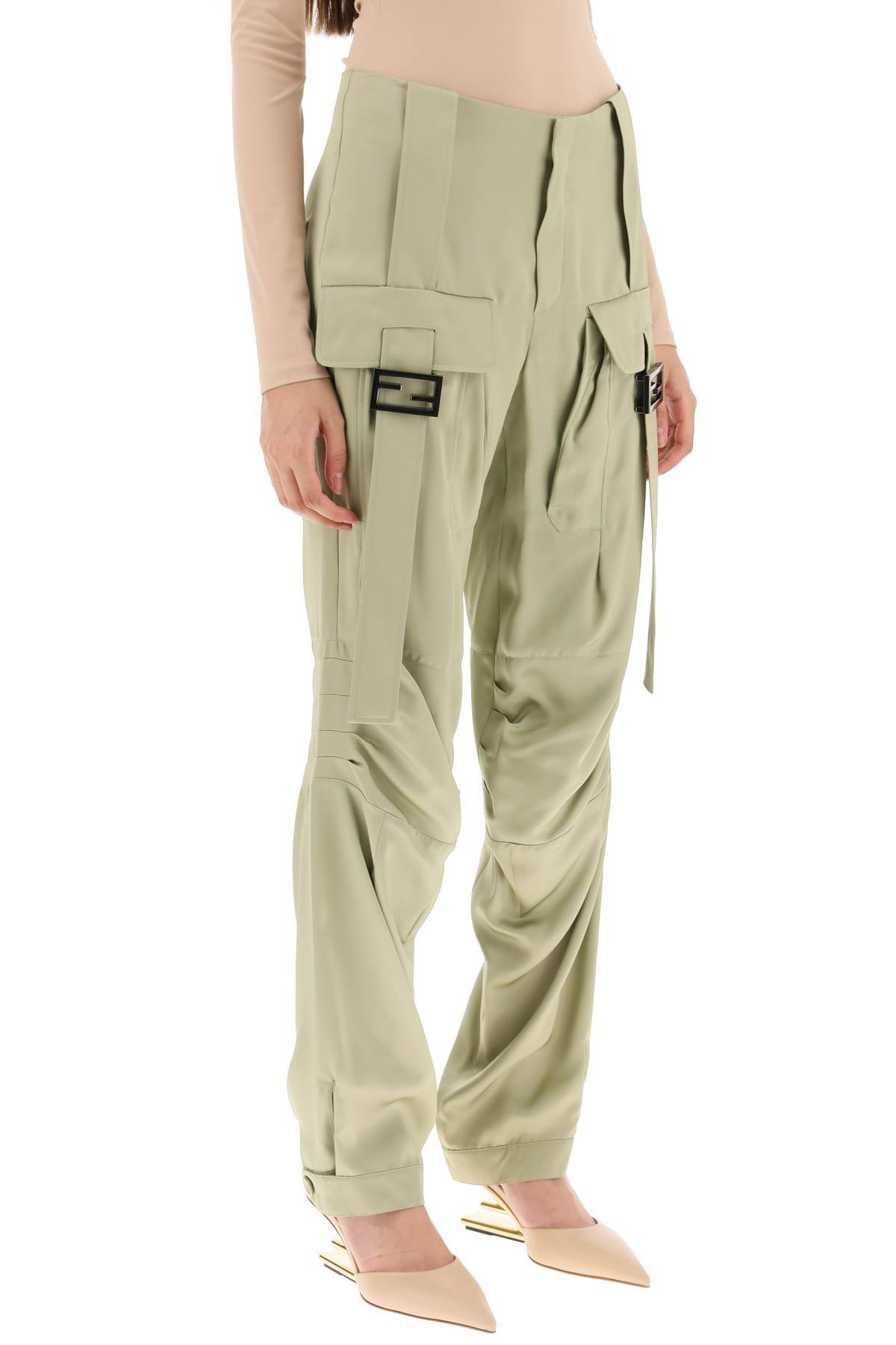 Shop Fendi Satin Cargo Pants In Green