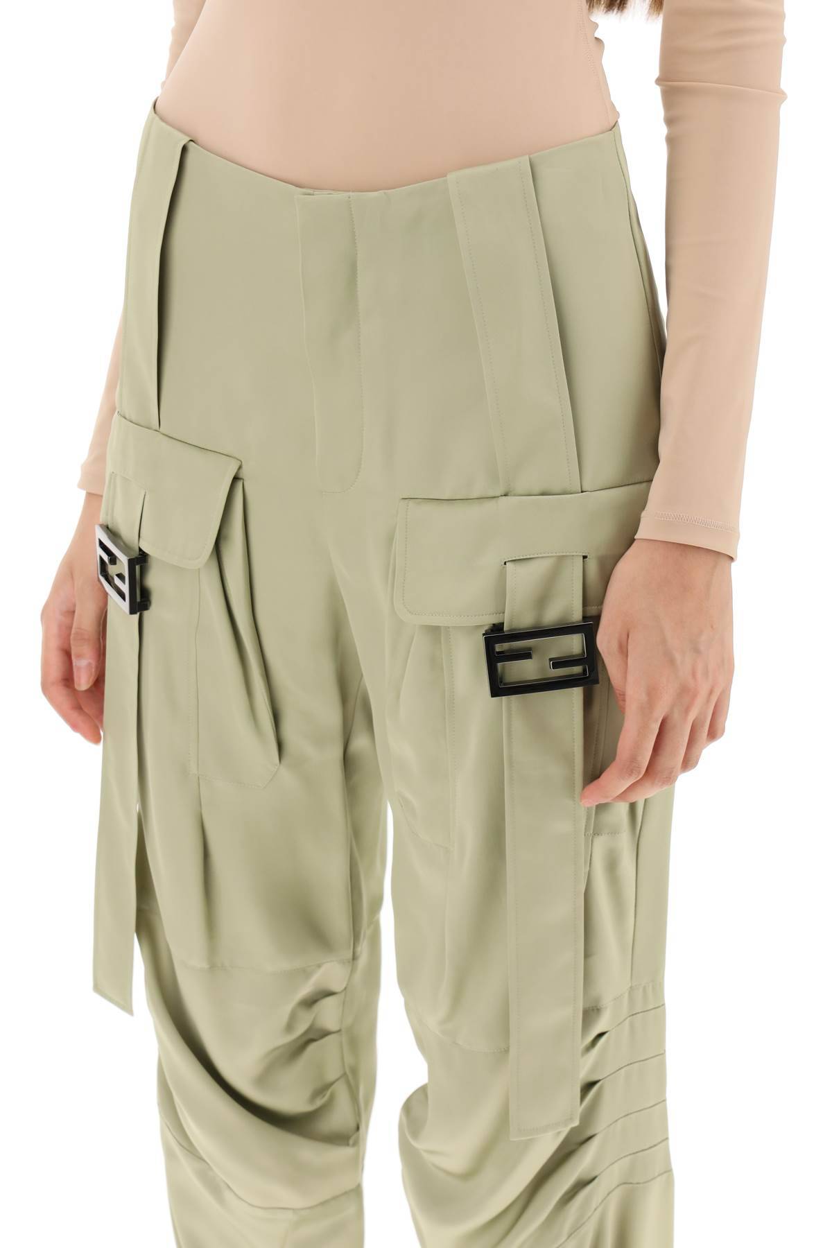 Shop Fendi Satin Cargo Pants In Green