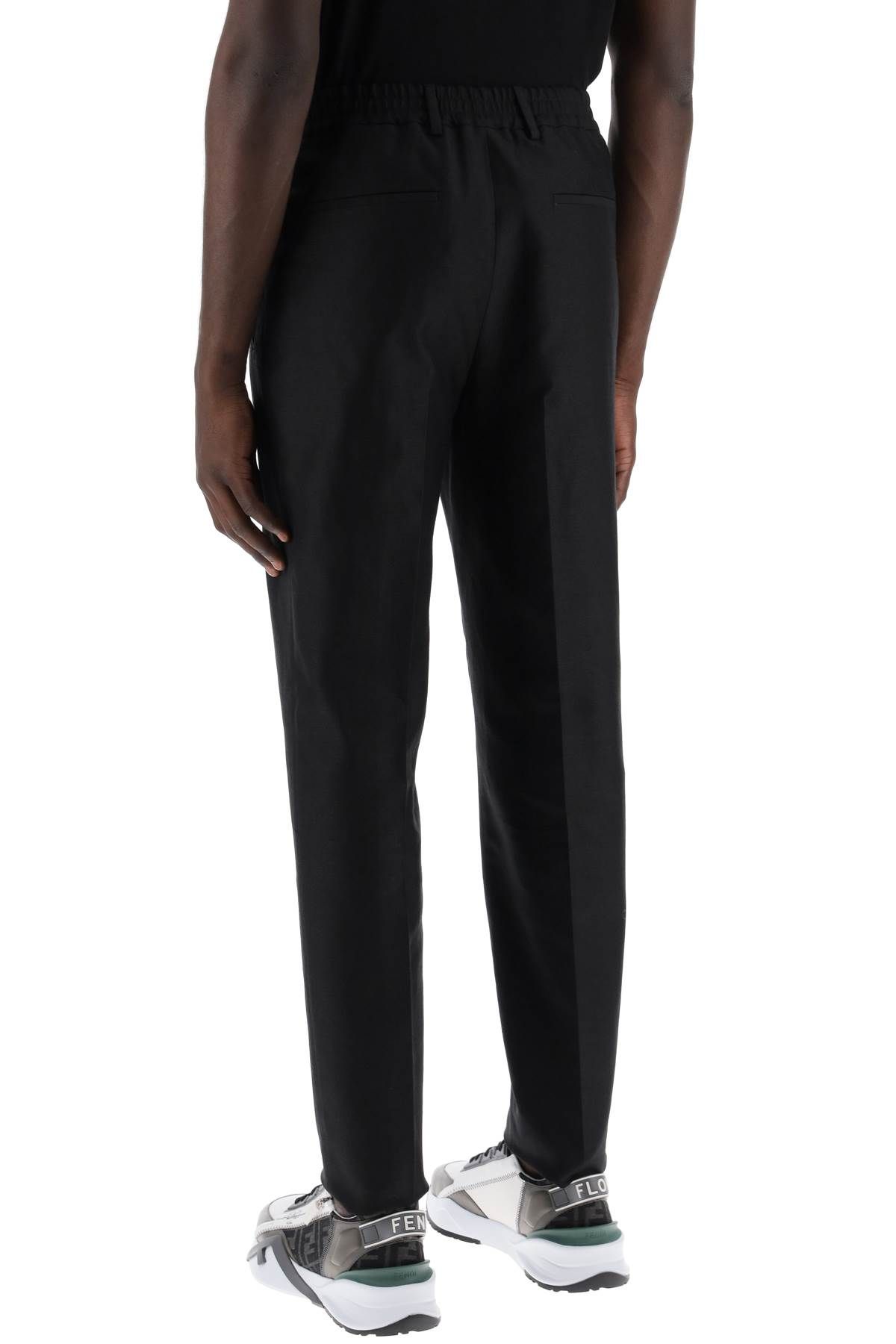 Shop Fendi Cotton And Hemp Blend Trousers. In Black