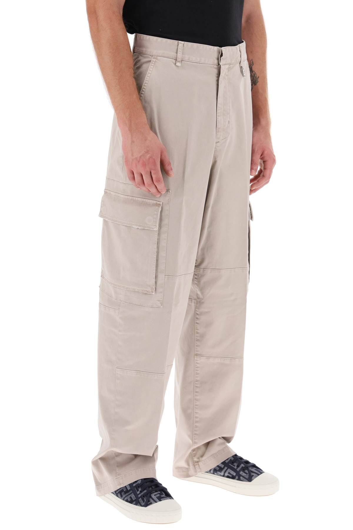 Shop Fendi Cargo Pants In Cotton In Beige