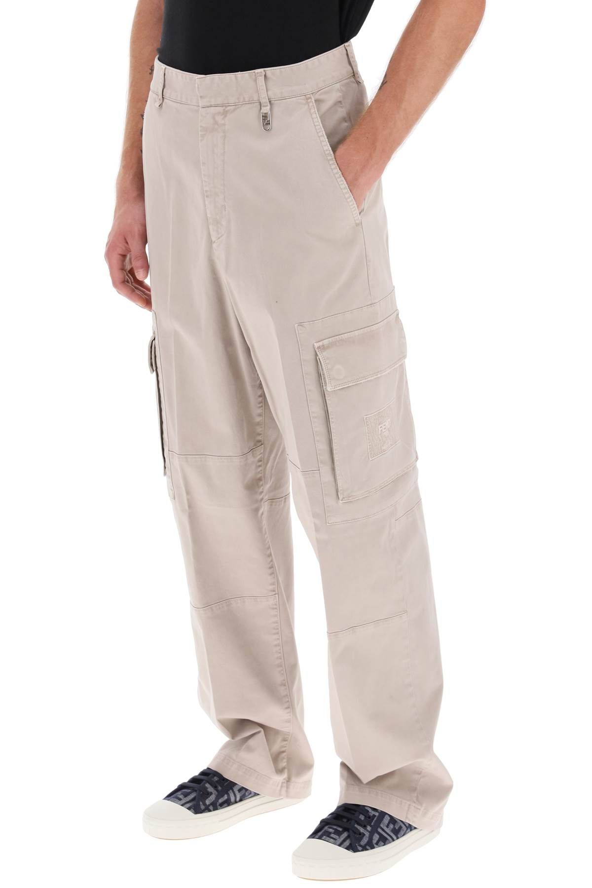Shop Fendi Cargo Pants In Cotton In Beige