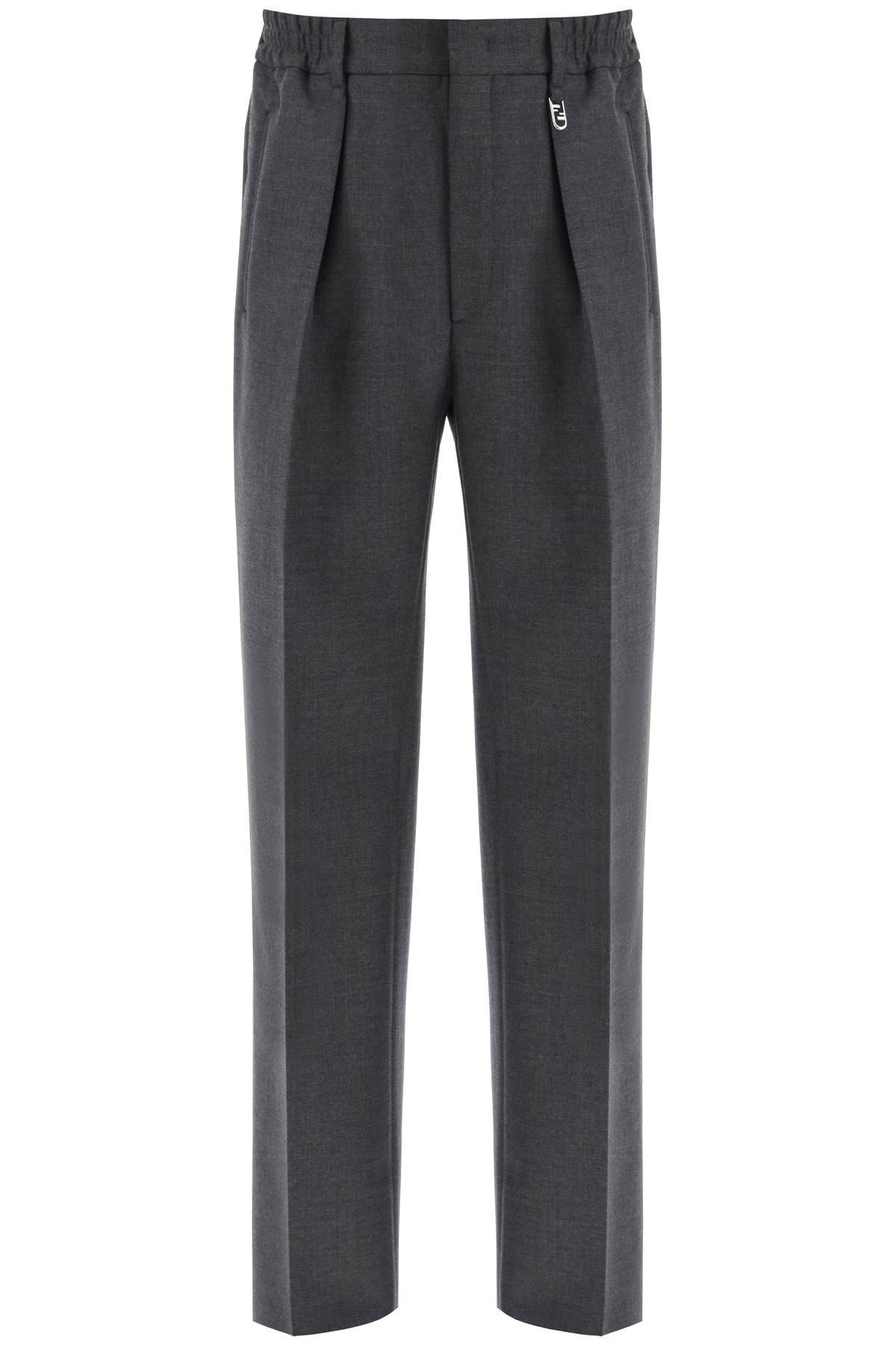 Shop Fendi Single Pleat Merino Wool Trousers In Grey