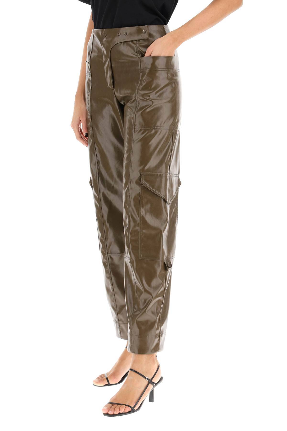 Shop Ganni Faux Leather Cargo Pants In Brown