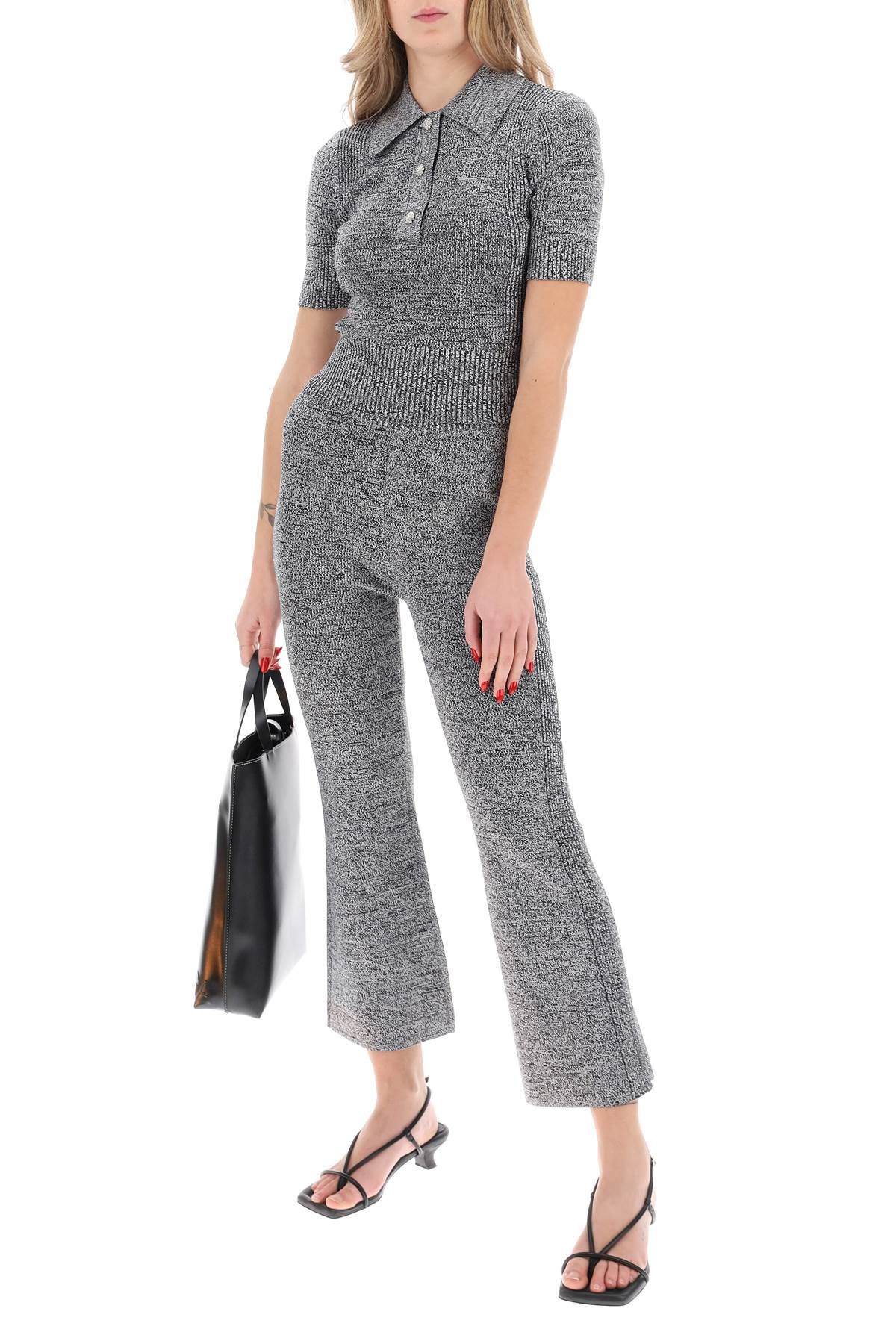 Shop Ganni Stretch Knit Cropped Pants In Grey