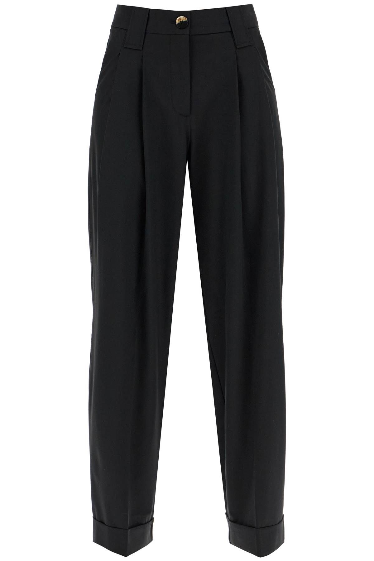 Shop Ganni "flowy Trousers With Two Ple In Black