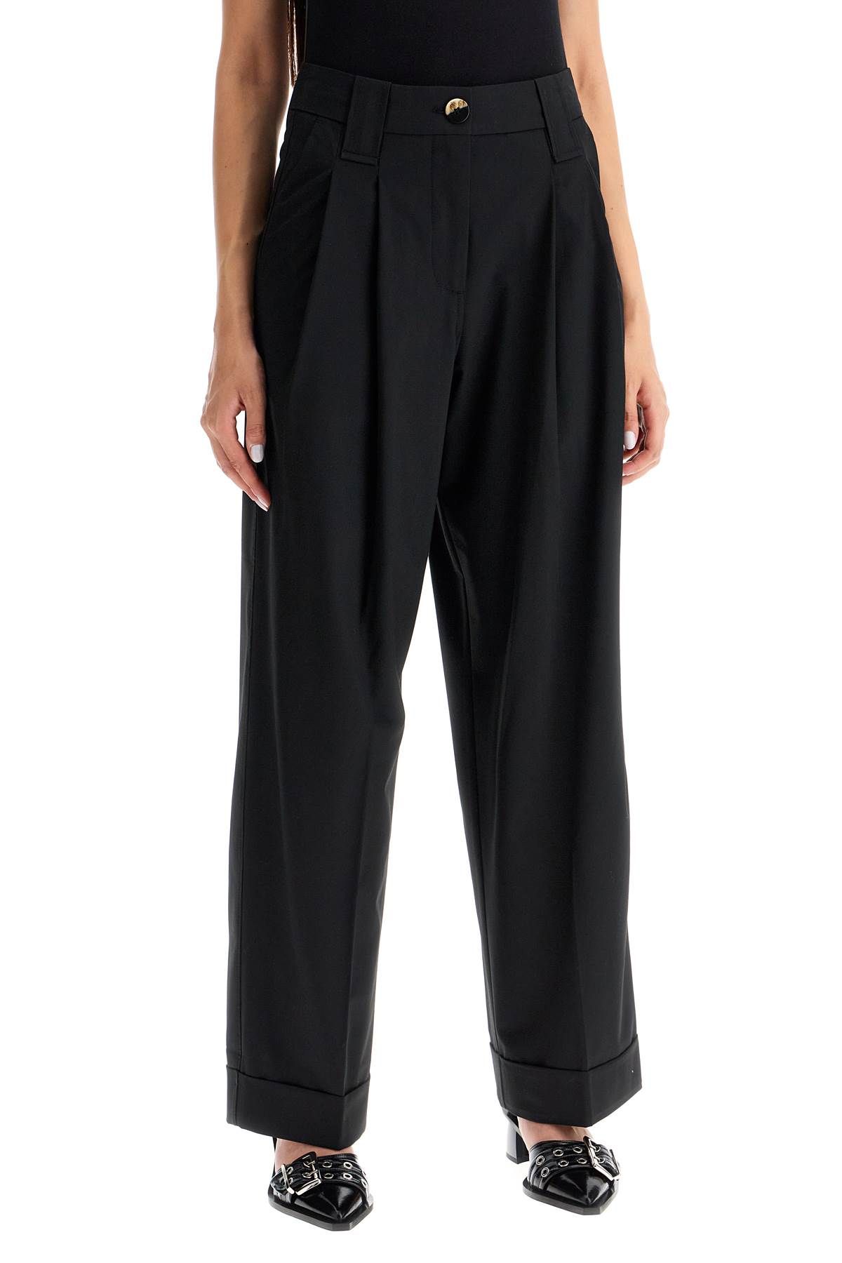 Shop Ganni "flowy Trousers With Two Ple In Black