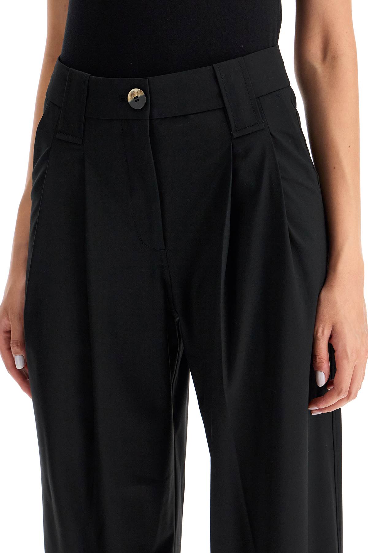 Shop Ganni "flowy Trousers With Two Ple In Black