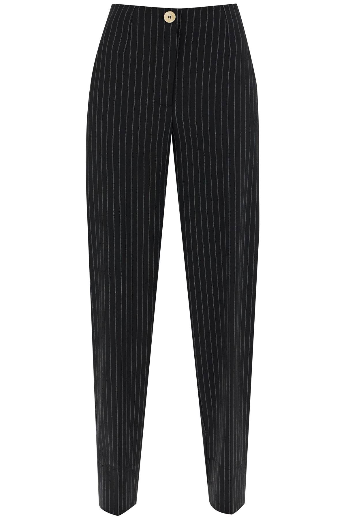 Shop Ganni Striped Tapered Trousers In Black