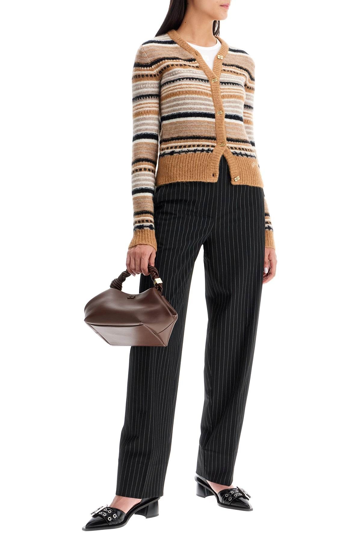 Shop Ganni Striped Tapered Trousers In Black