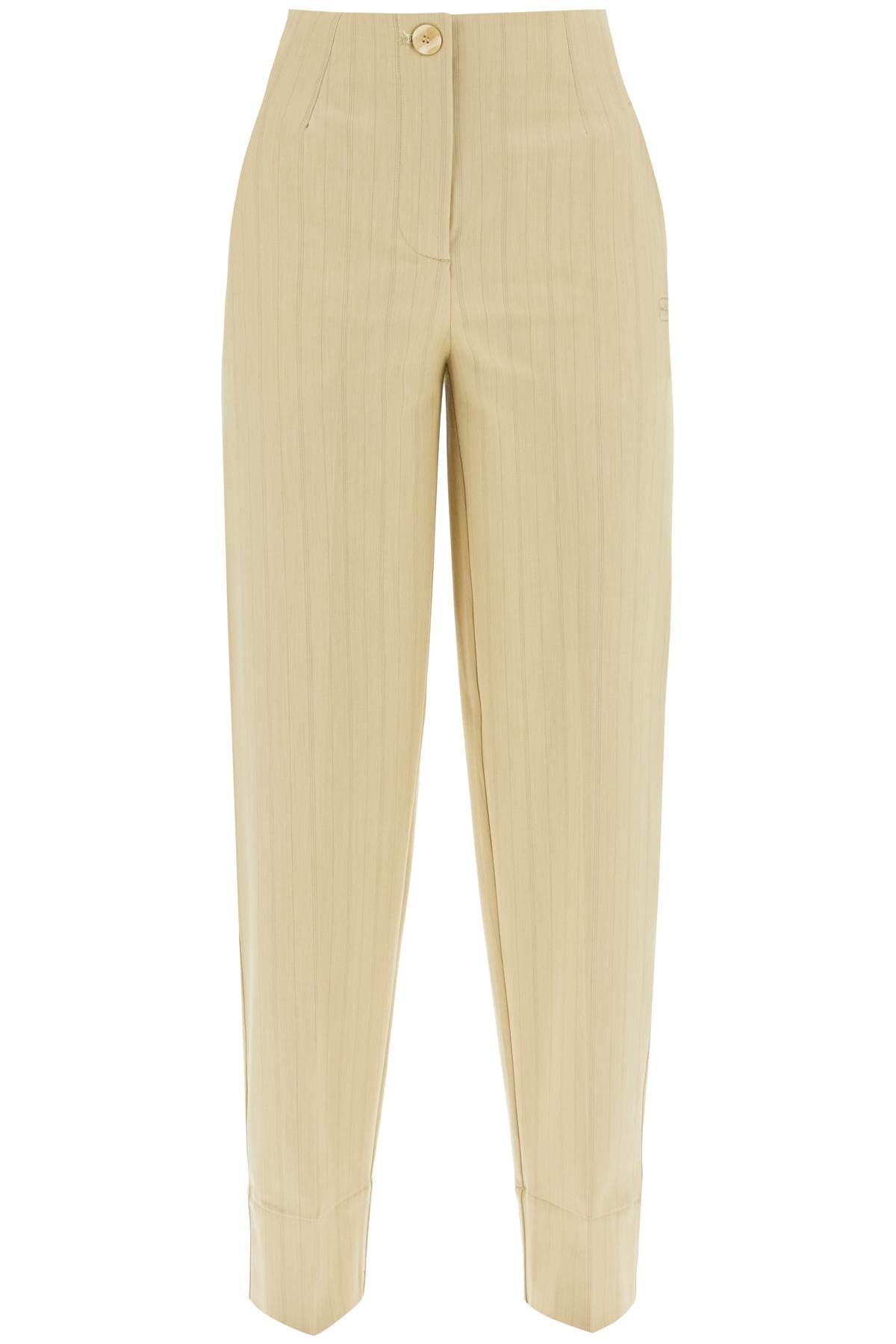 Shop Ganni Striped Tapered Trousers In Beige