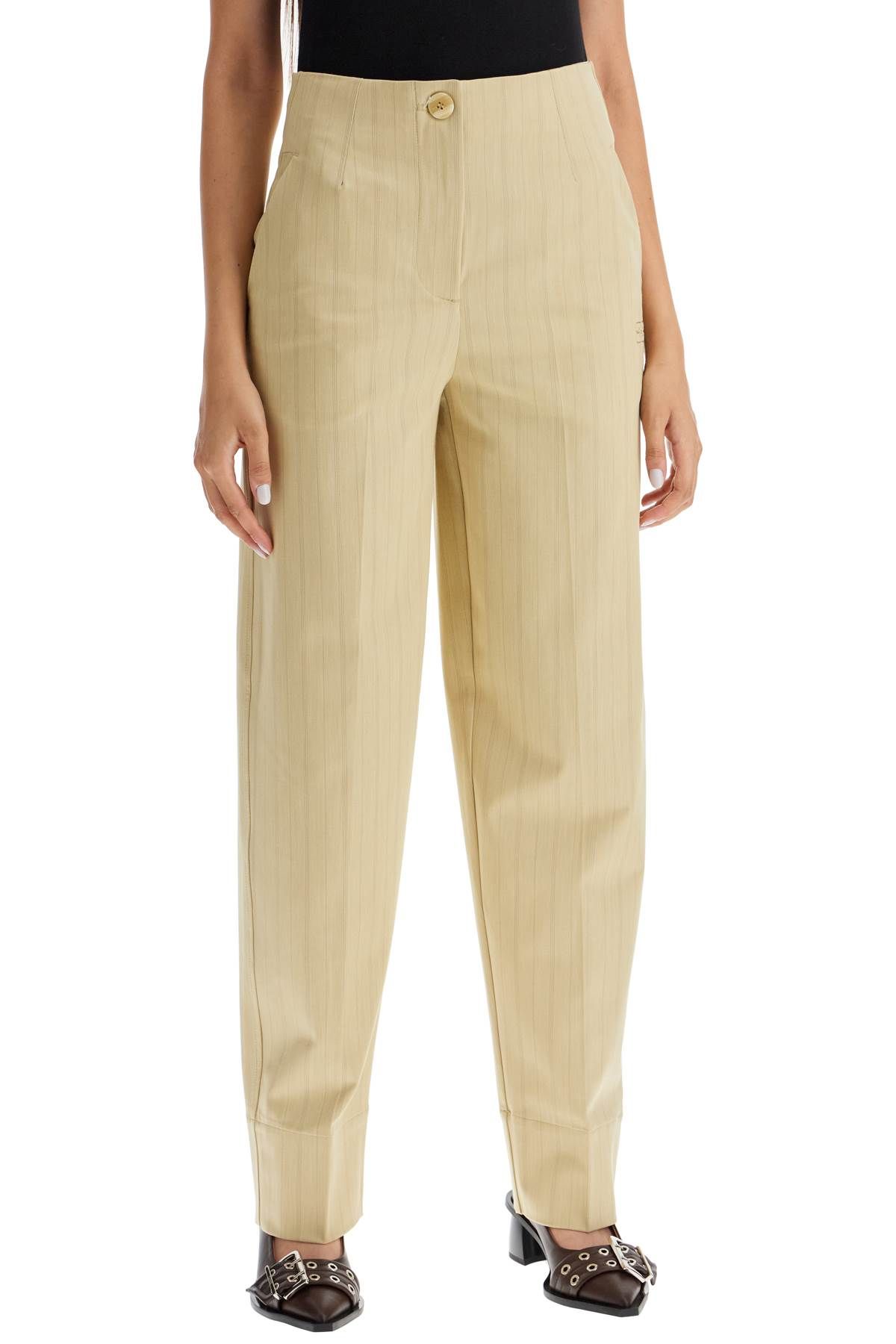 Shop Ganni Striped Tapered Trousers In Beige