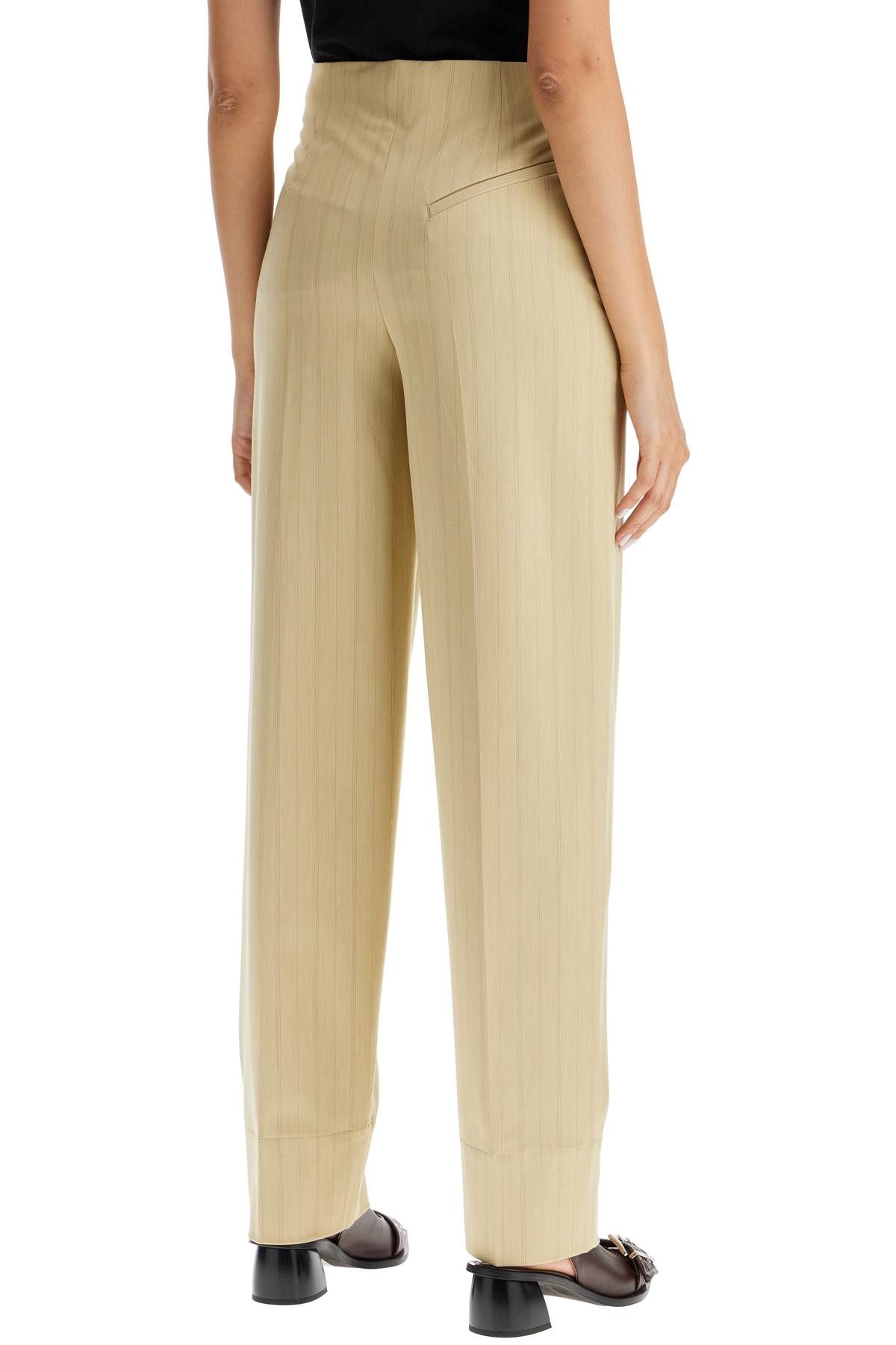 Shop Ganni Striped Tapered Trousers In Beige