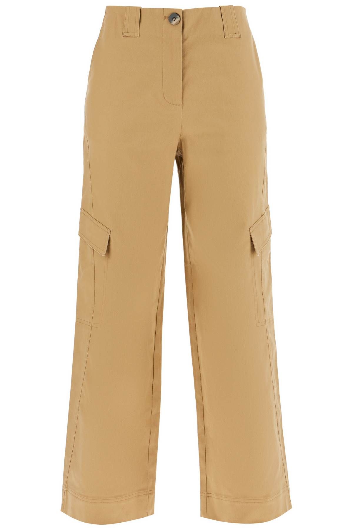 Shop Ganni Checked Canvas Trousers For Men In Beige