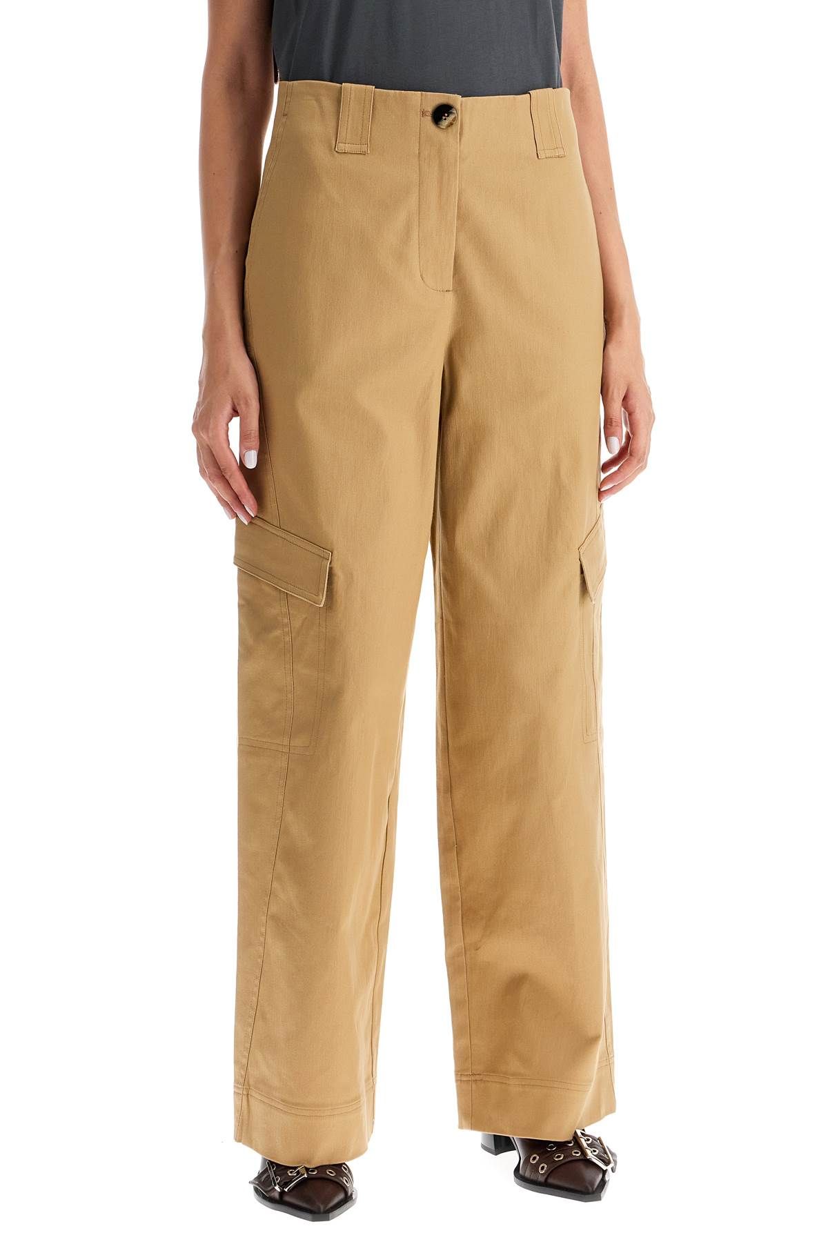 Shop Ganni Checked Canvas Trousers For Men In Beige