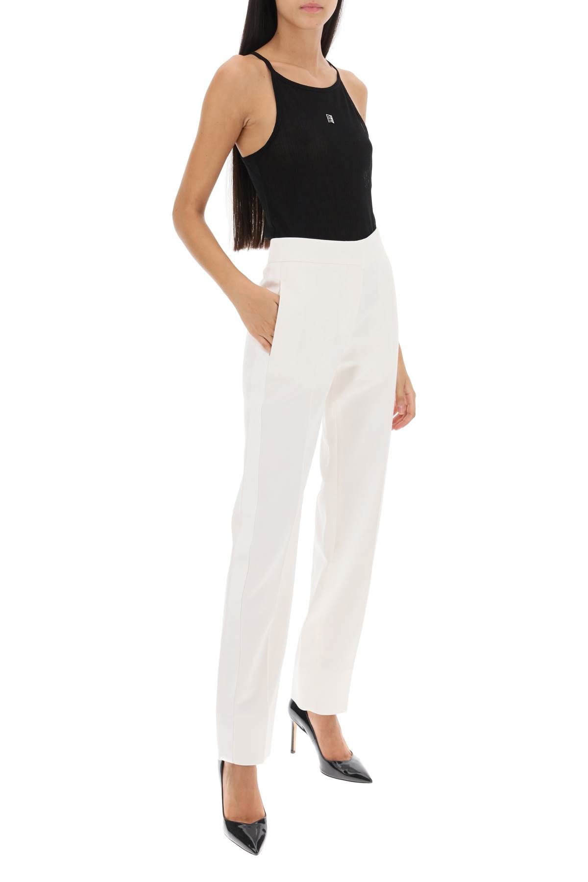 Shop Givenchy Tailored Trousers With Satin Bands In White