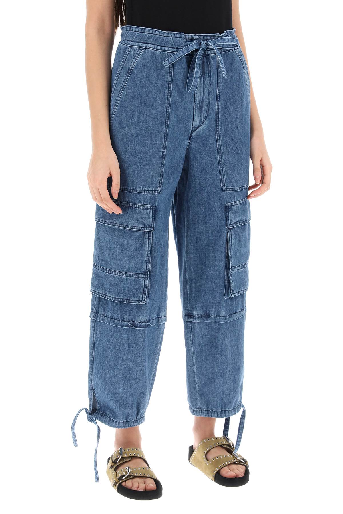 Shop Marant Etoile Ivy Cargo Pants In Washed Effect Canvas Fabric In Blue