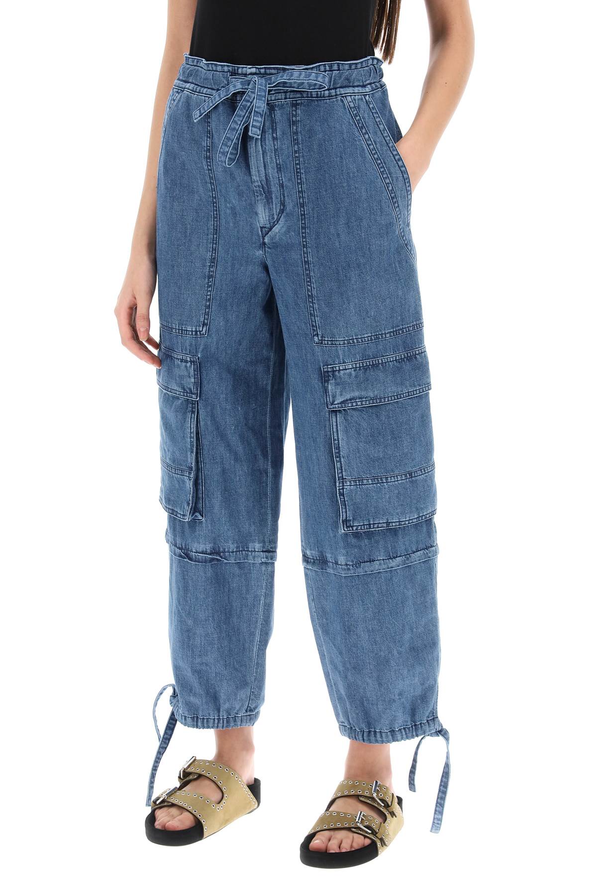 Shop Marant Etoile Ivy Cargo Pants In Washed Effect Canvas Fabric In Blue