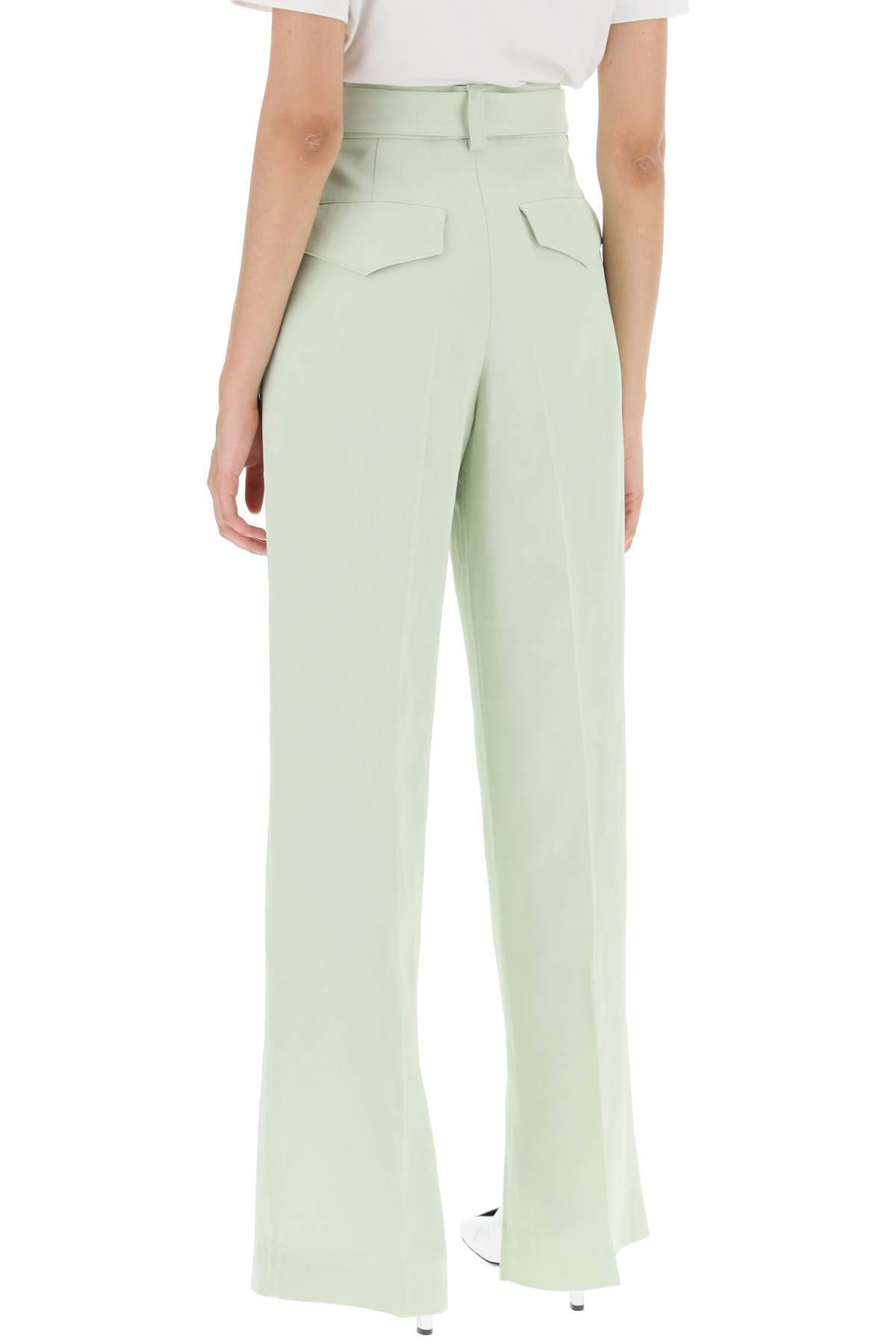 Shop Jil Sander Belted Linen Blend Trousers In Green